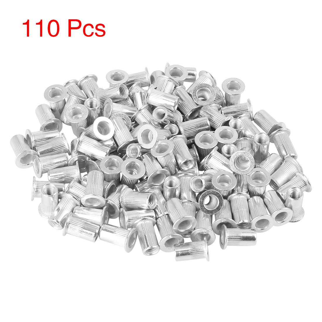 110 Pcs M5 Silver Tone Aluminum Alloy Car Flat Head Rivet Nut Threaded Insert