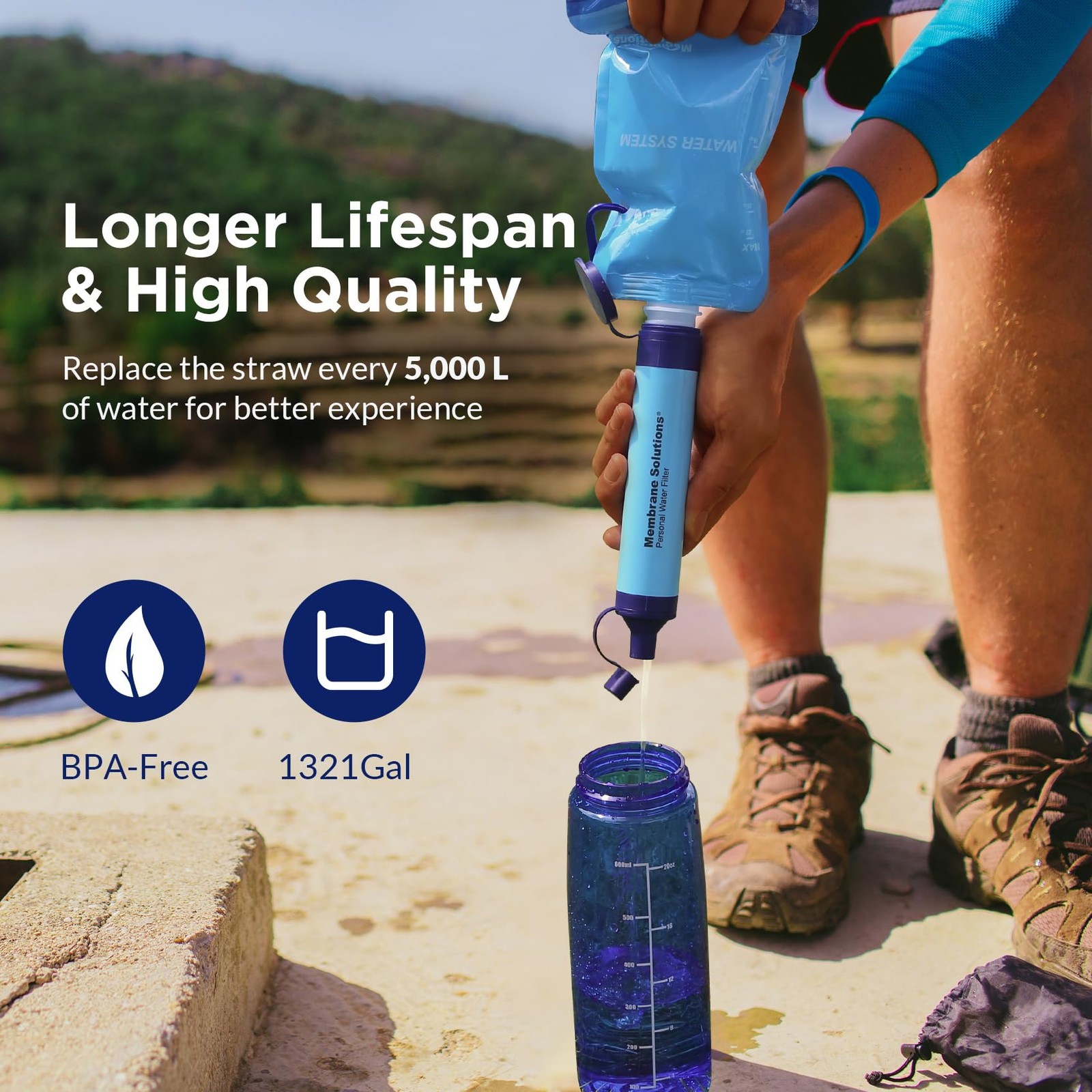 Membrane Solutions Water Filter Squeezable System Purifier Survival Camping