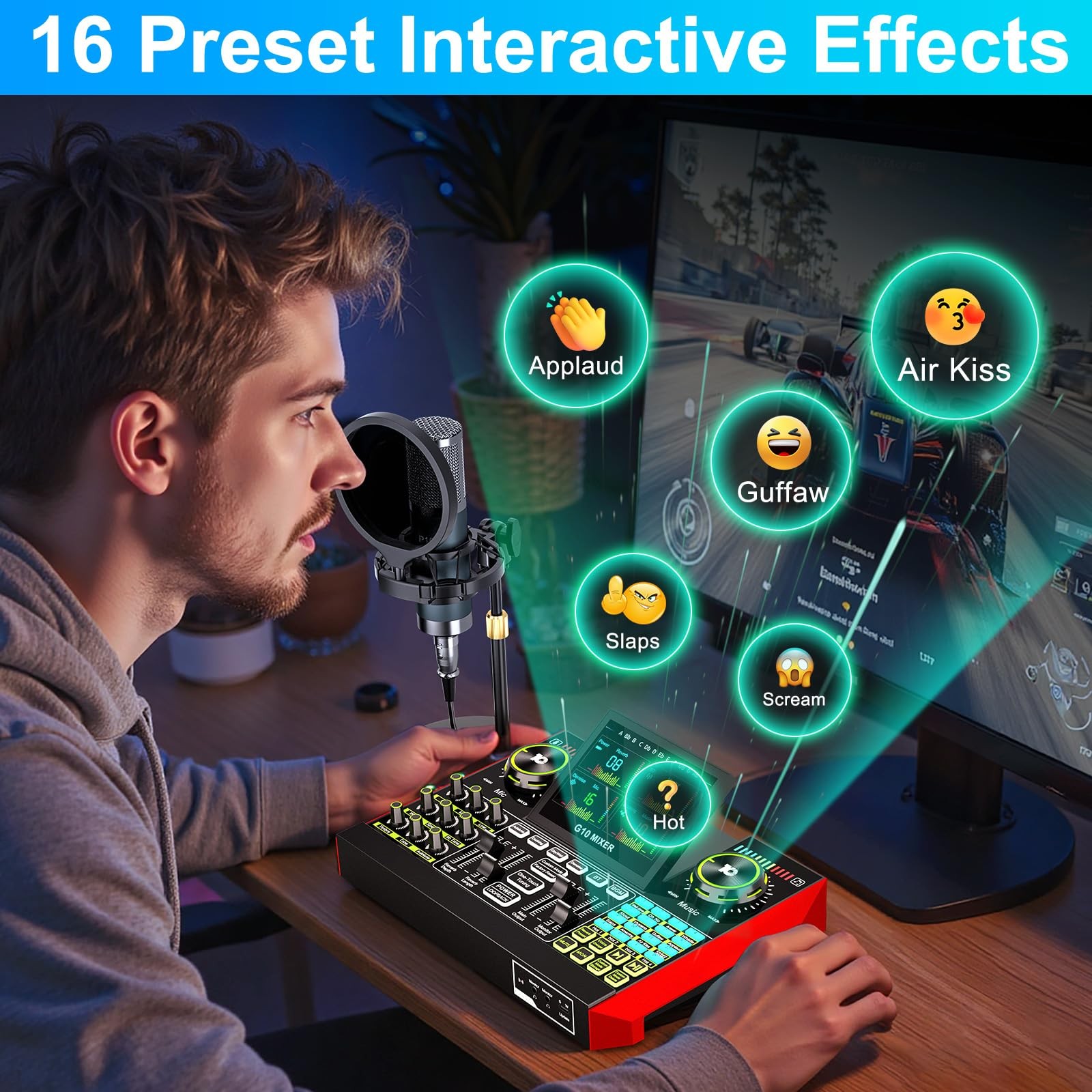 Podcast Microphone Bundle with Audio Mixer for Live Streaming, Singing, Gaming