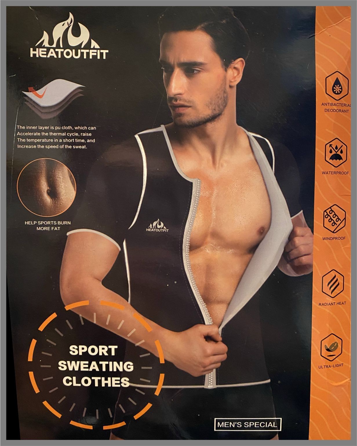HEATOUTFIT _ SPORT SWEATING CLOTHES _ MENS _ ZIP-UP _ SHIRT _ SIZE MEDIUM _ NEW