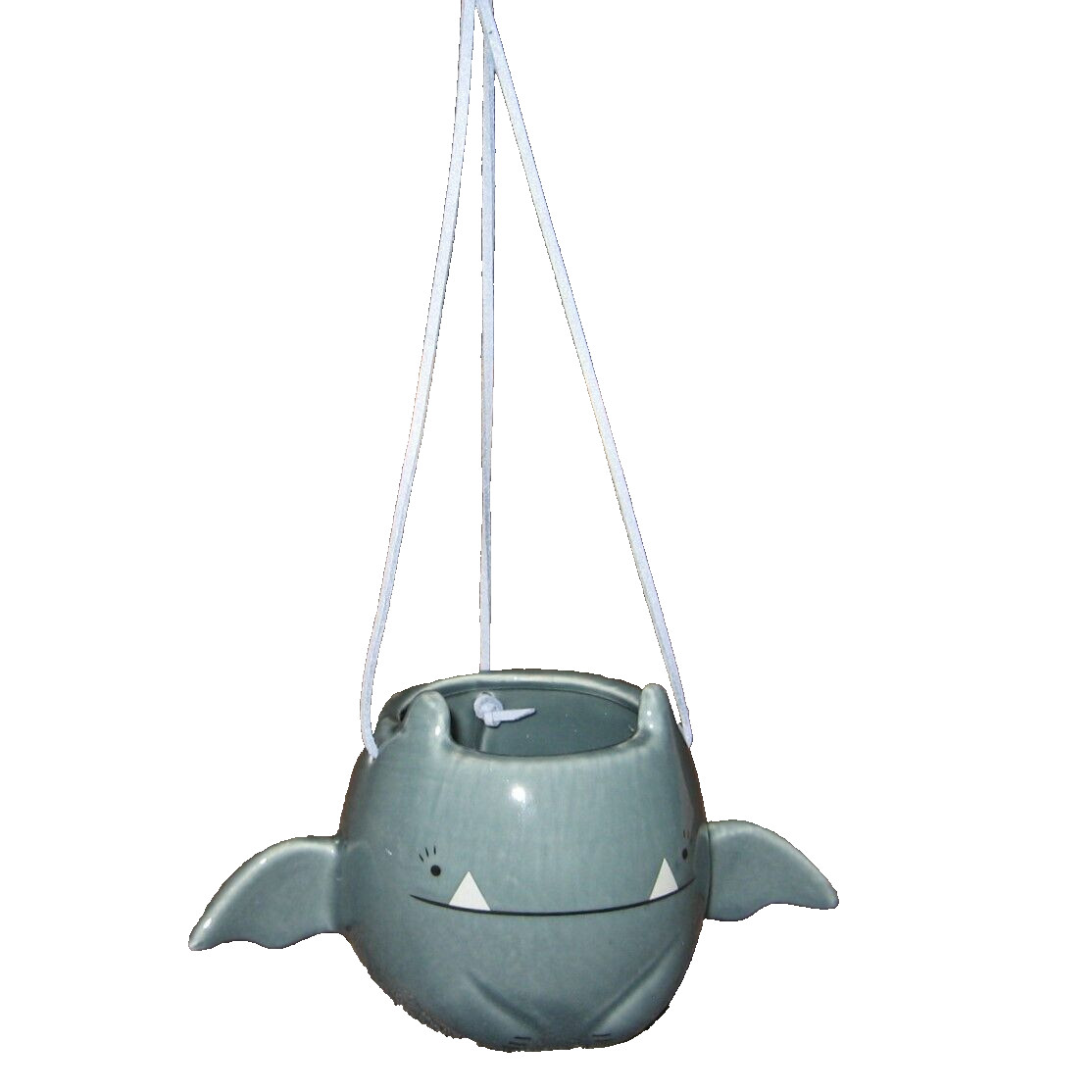 Bluish-Gray Flying Dragon Hanging Plant Holder Ceramic Drain Hole w/ Soil Filter