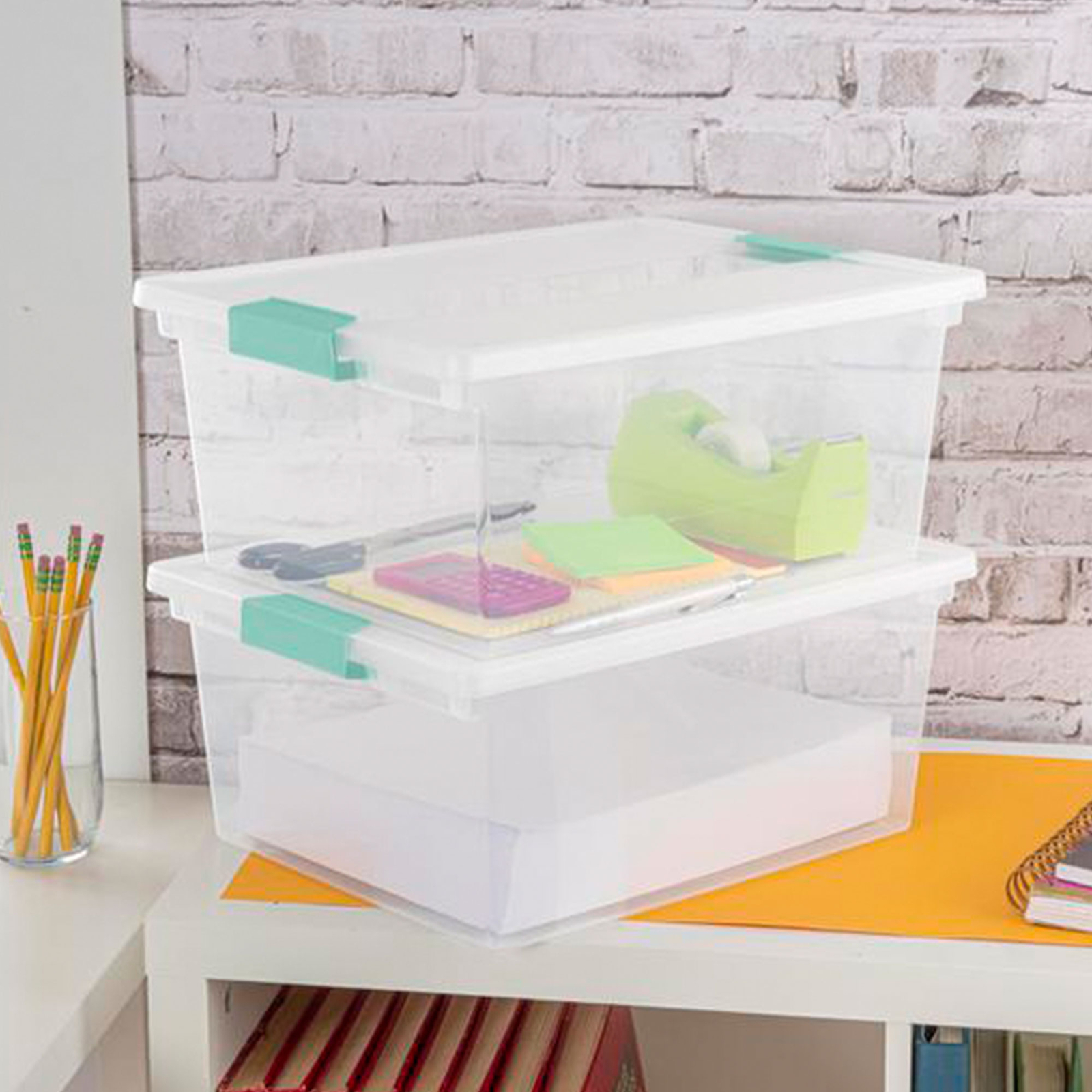 Sterilite Deep Plastic Stackable Storage Bin w/ Clear Latch Lid, Clear (4 Pack)