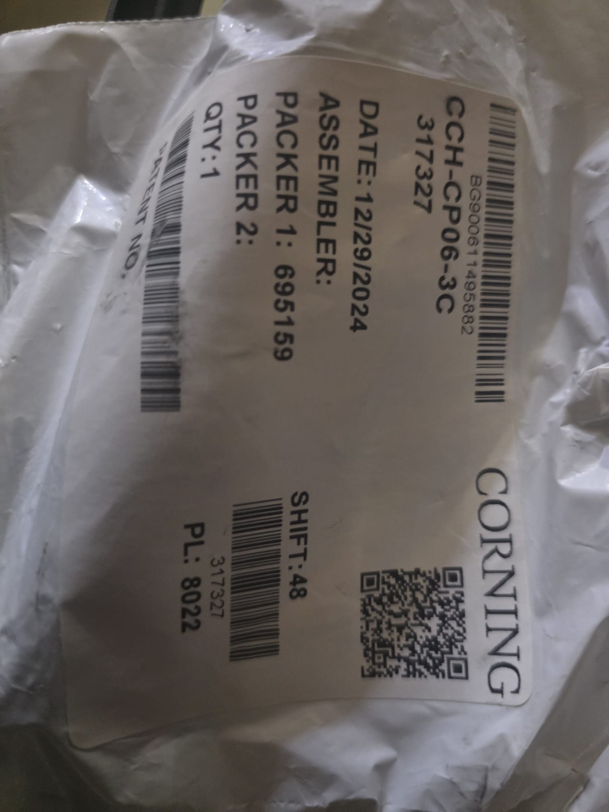 Corning CCH-CP06-3C Simplex 6 Fiber SC Adapter CCH Panel Bulkhead