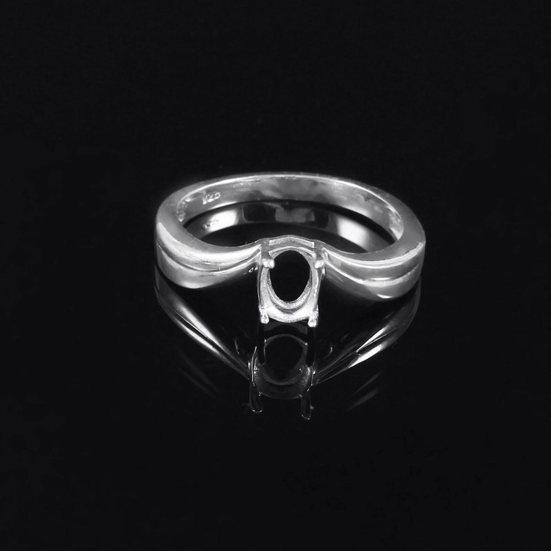 7x5mm Oval Shape Semi Mount Ring 925 Sterling Silver Solitaire Stackable Ring