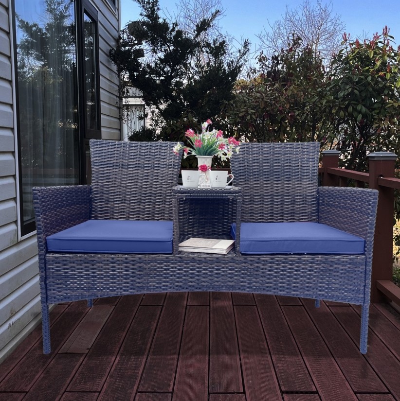 Wicker Patio Conversation Furniture Set, Outdoor Furniture Set With Removable Cu