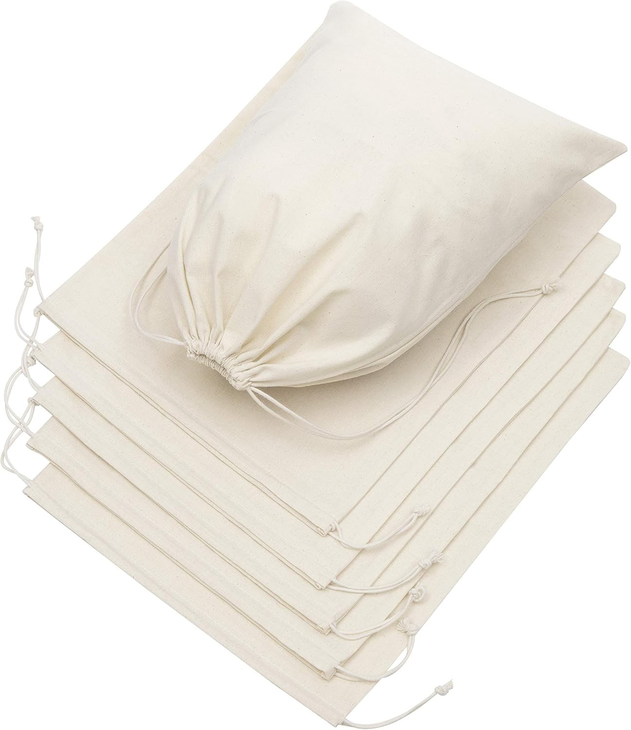 100 Percent Cotton Muslin Drawstring Bags For Shoes Storage Pantry Gifts 12 x 16
