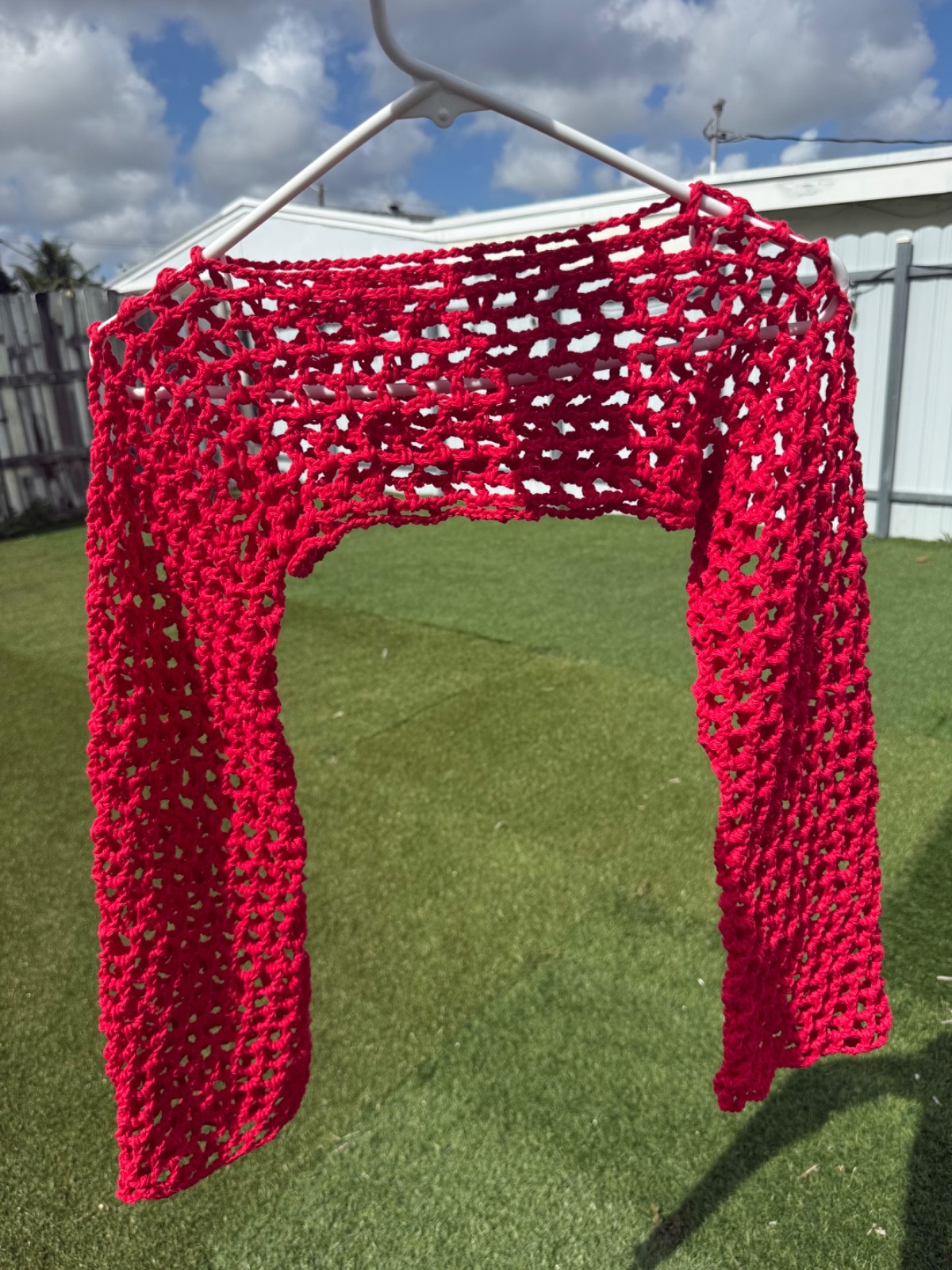 Crochet Red Mesh Top Shrug Handmade Cotton Boho Cover-Up Fairycore Whimsical NEW