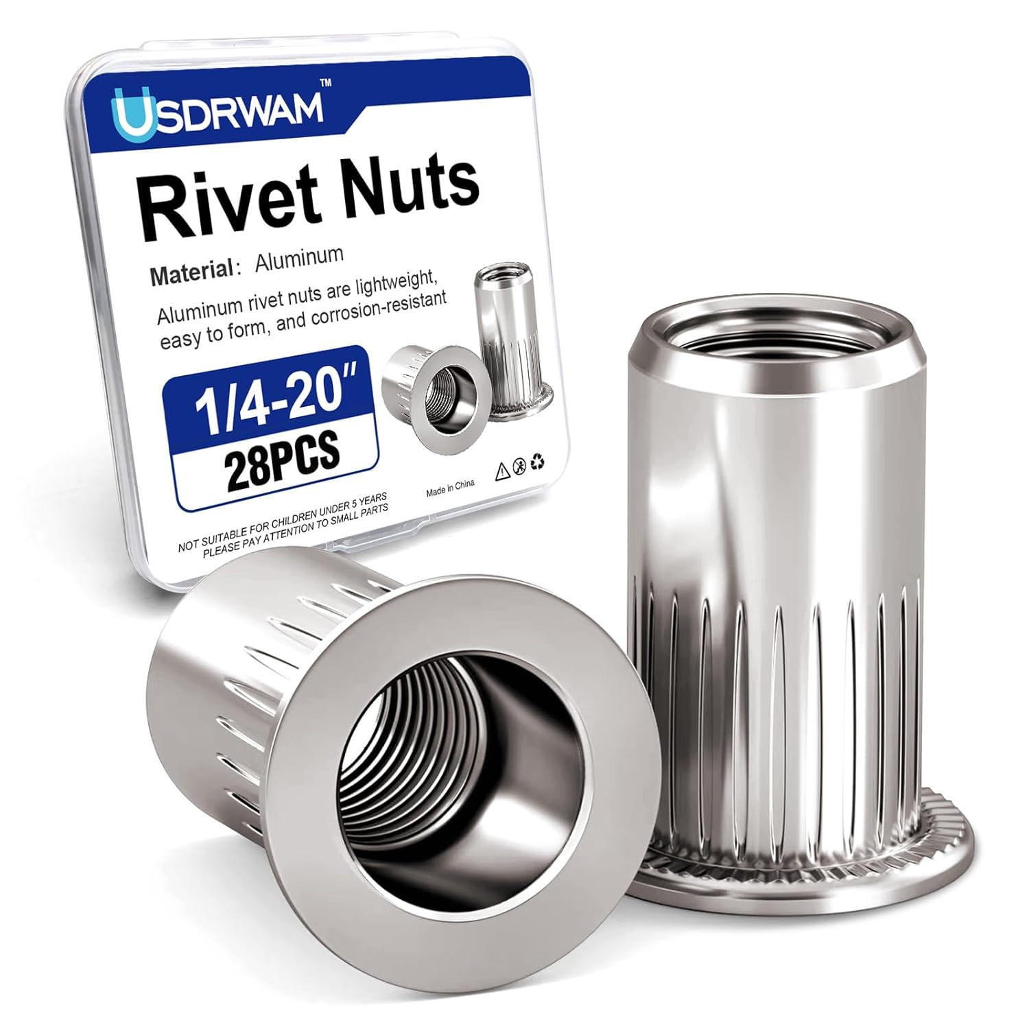 1/4-20 Aluminum Rivet Nuts, Threaded Inserts Rivnuts UNC Nutsert 28 Pcs