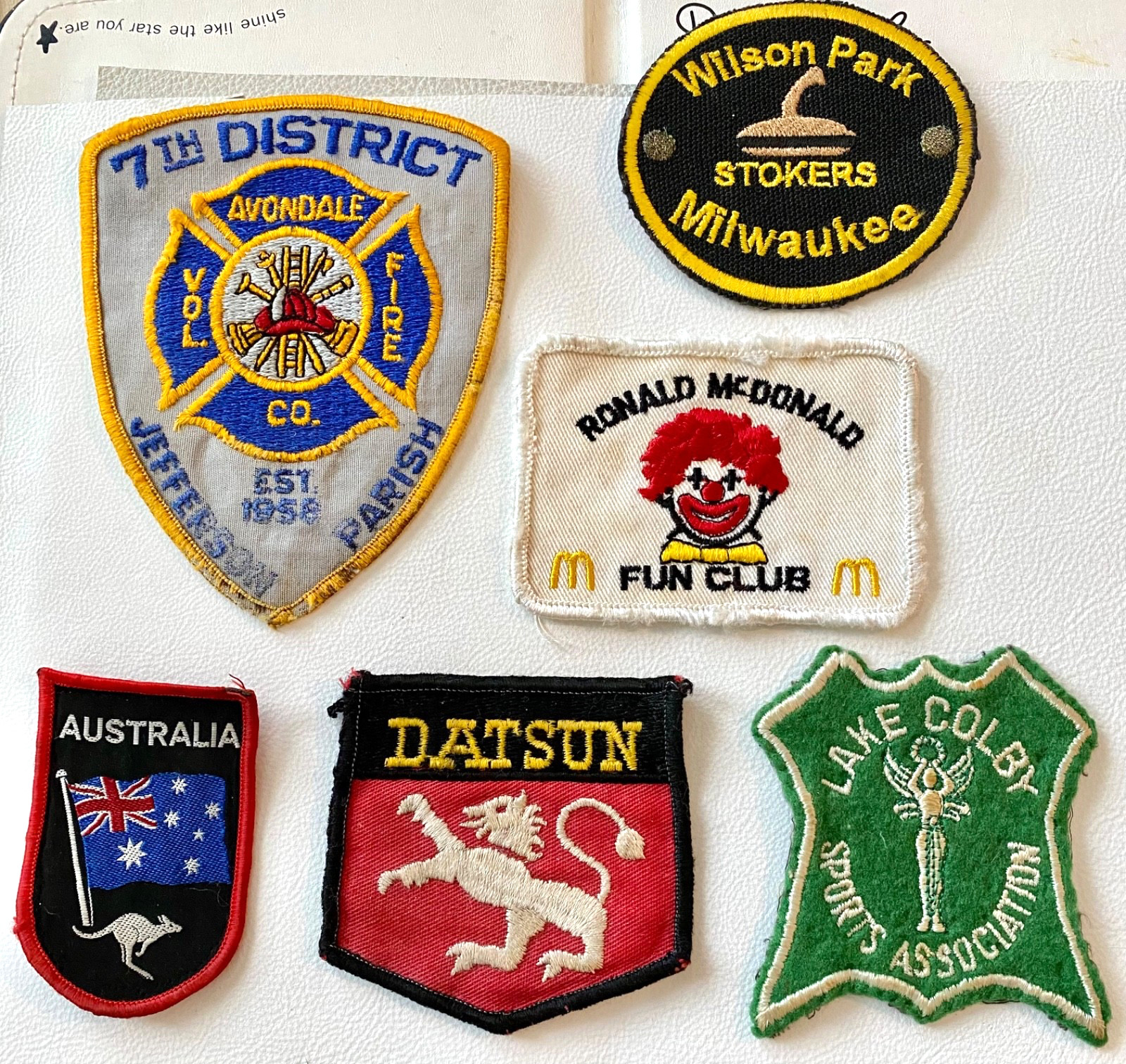 Vintage Assorted Patches Advertising Lake Colby Fireman McDonald’s Datsun Lot