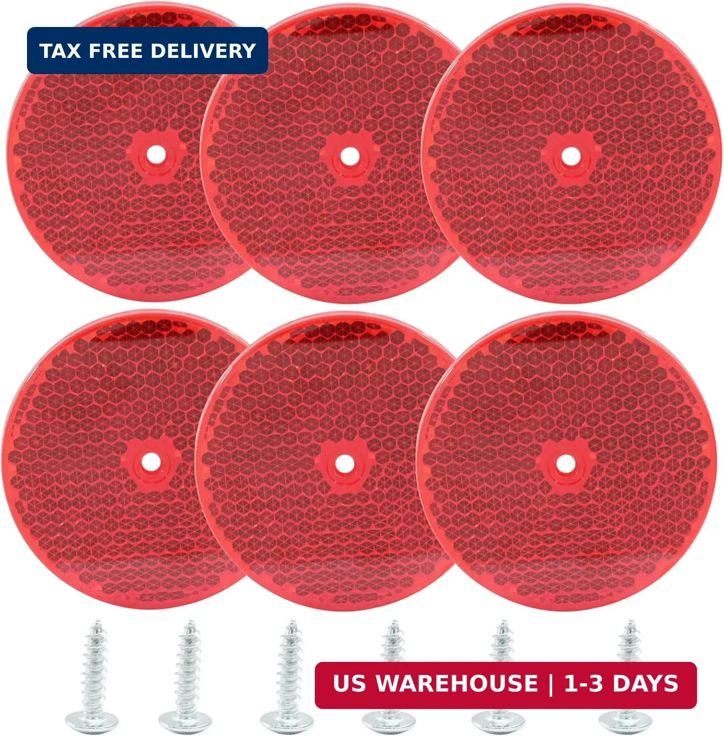 6 Pack Red Round Reflector, Front Reflector with Mounting Screw, Safety Reflecto