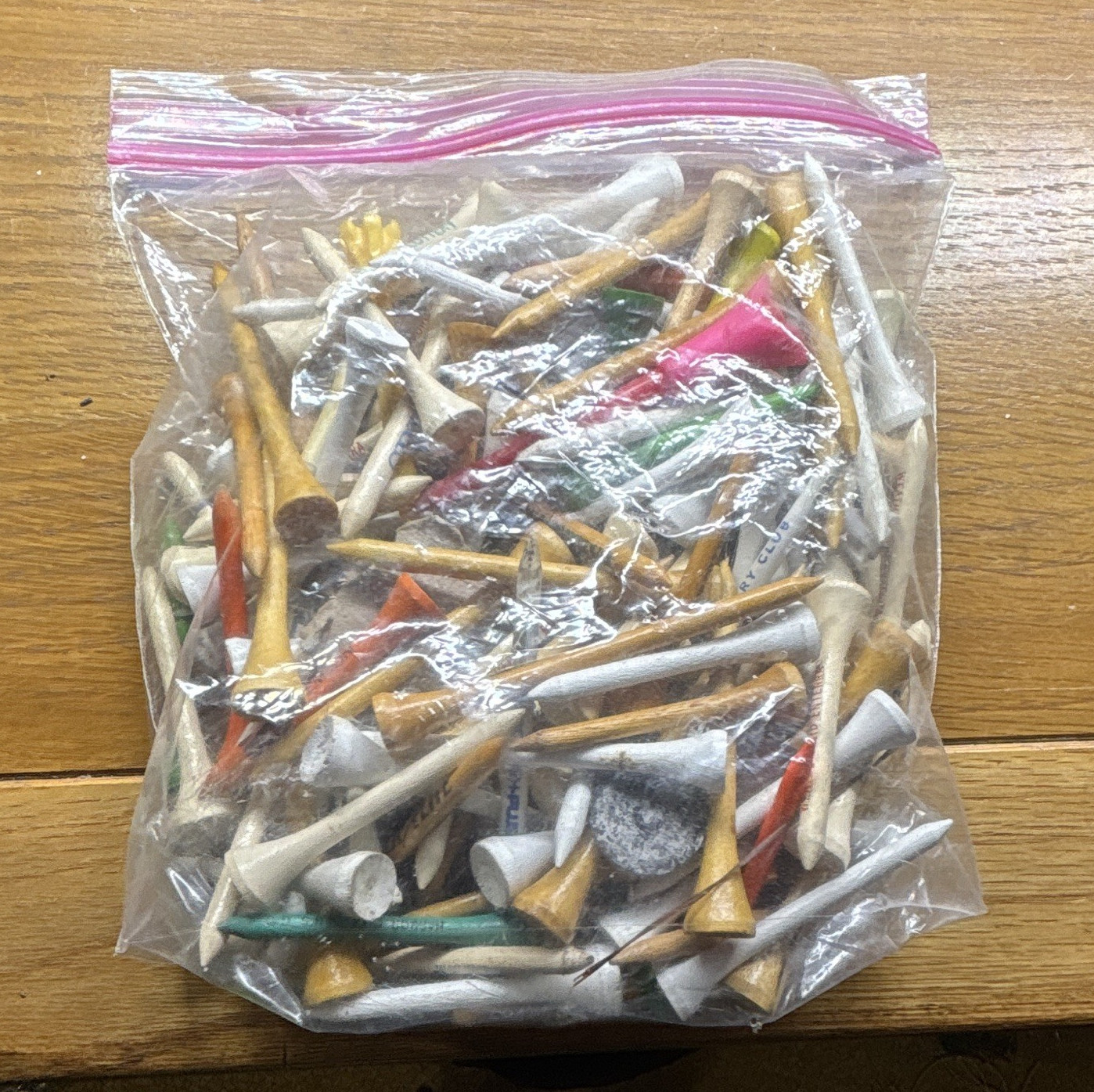 Mixed Lot Wood Golf Tees, Multicolor Assorted Colors, Ziplock Bag