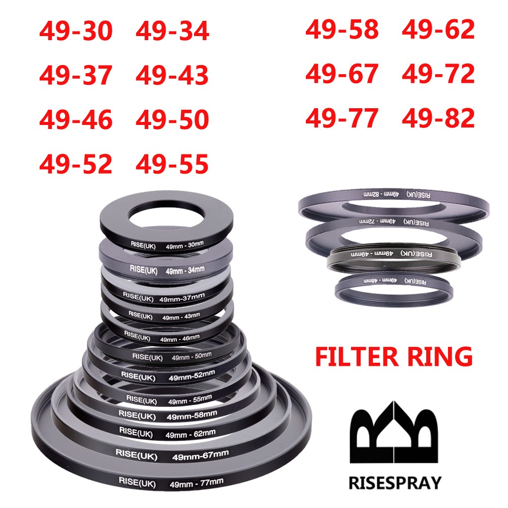 Step Up/Down Adapter Rings 49mm to 46 48 52 50 55 58 62 67 72 77 mm Filter Metal