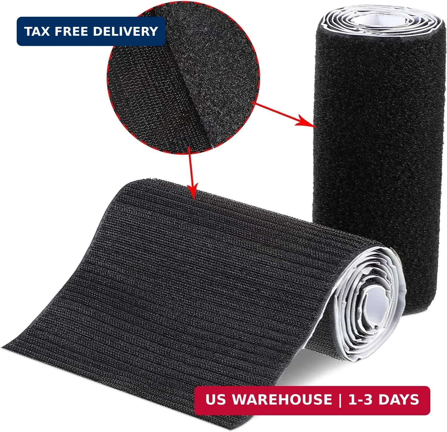 Waydress 6 Inch Wide Hook and Loop Tape Black Double Sided Nylon Heavy Duty Adhe