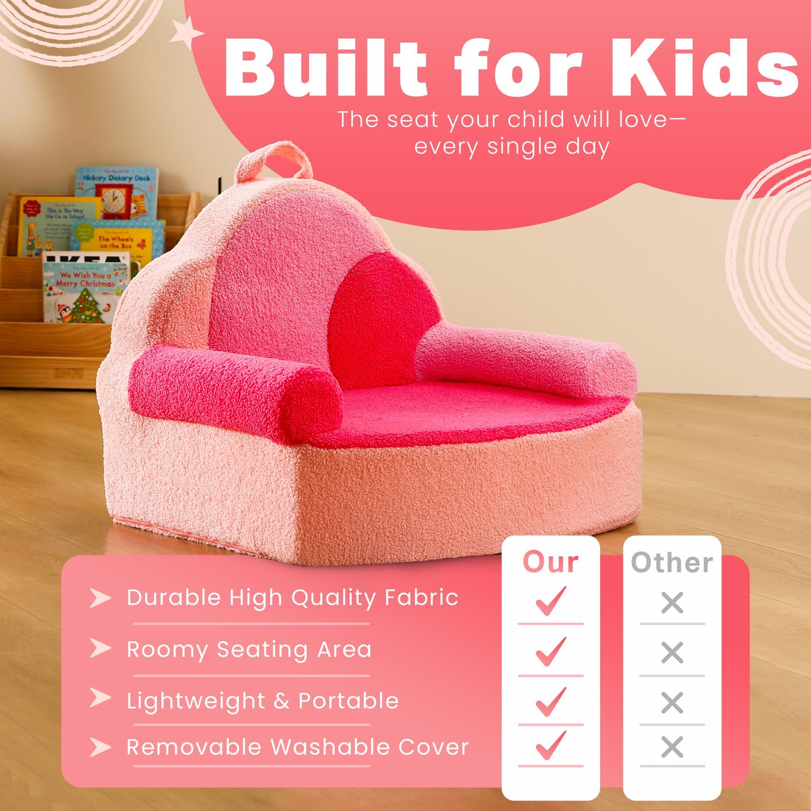 Toddler Foam Chair | Cute Pink Soft Lounge Chair for Toddler Girls Ages 1–4 |...