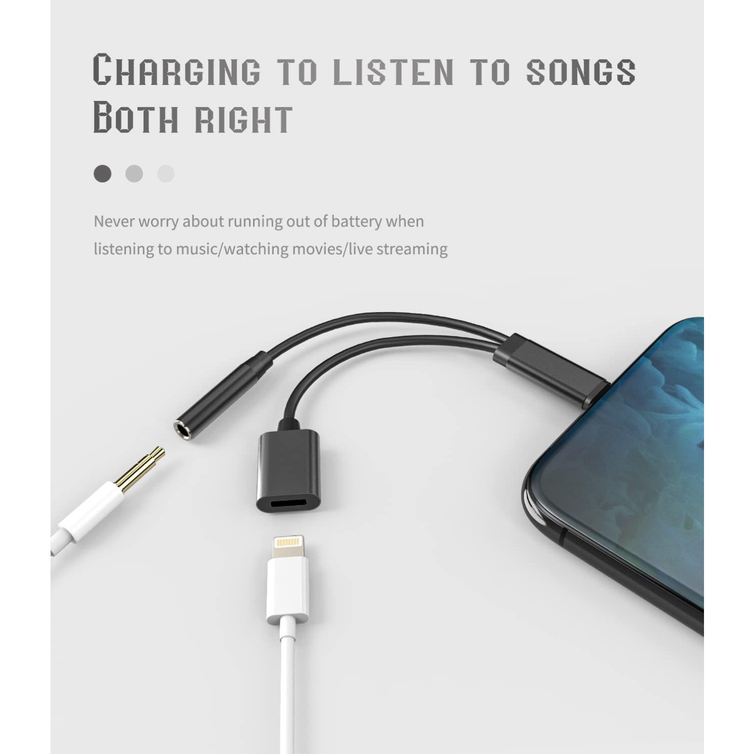 2 Pcs 2in1 Adapter Headphone Jack Cable, 3.5mm Splitter for iphone12 -13 Pro Max