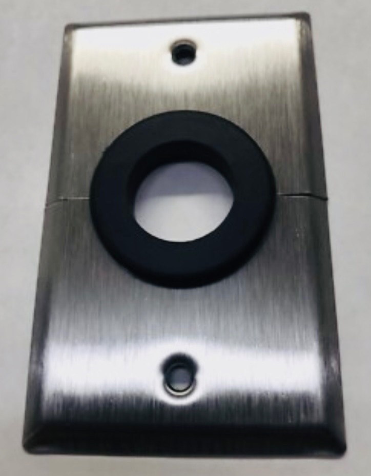 (Lot 10) single gang stainless steel wall plate with 1” grommet hole split plate