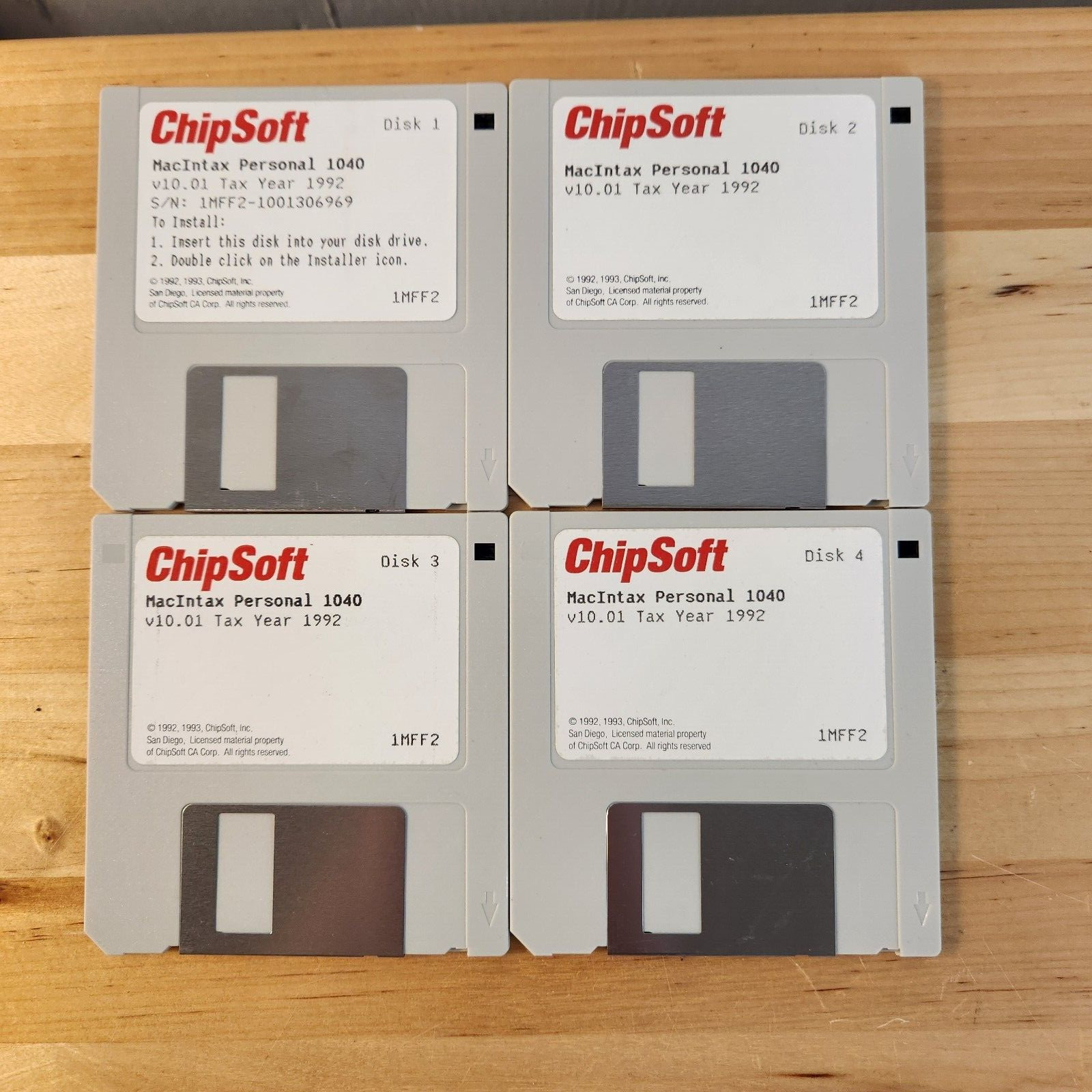 ChipSoft MacInTax Personal 1040 1992 v10.01 3.5" Disks, Disk 1 2 3 4