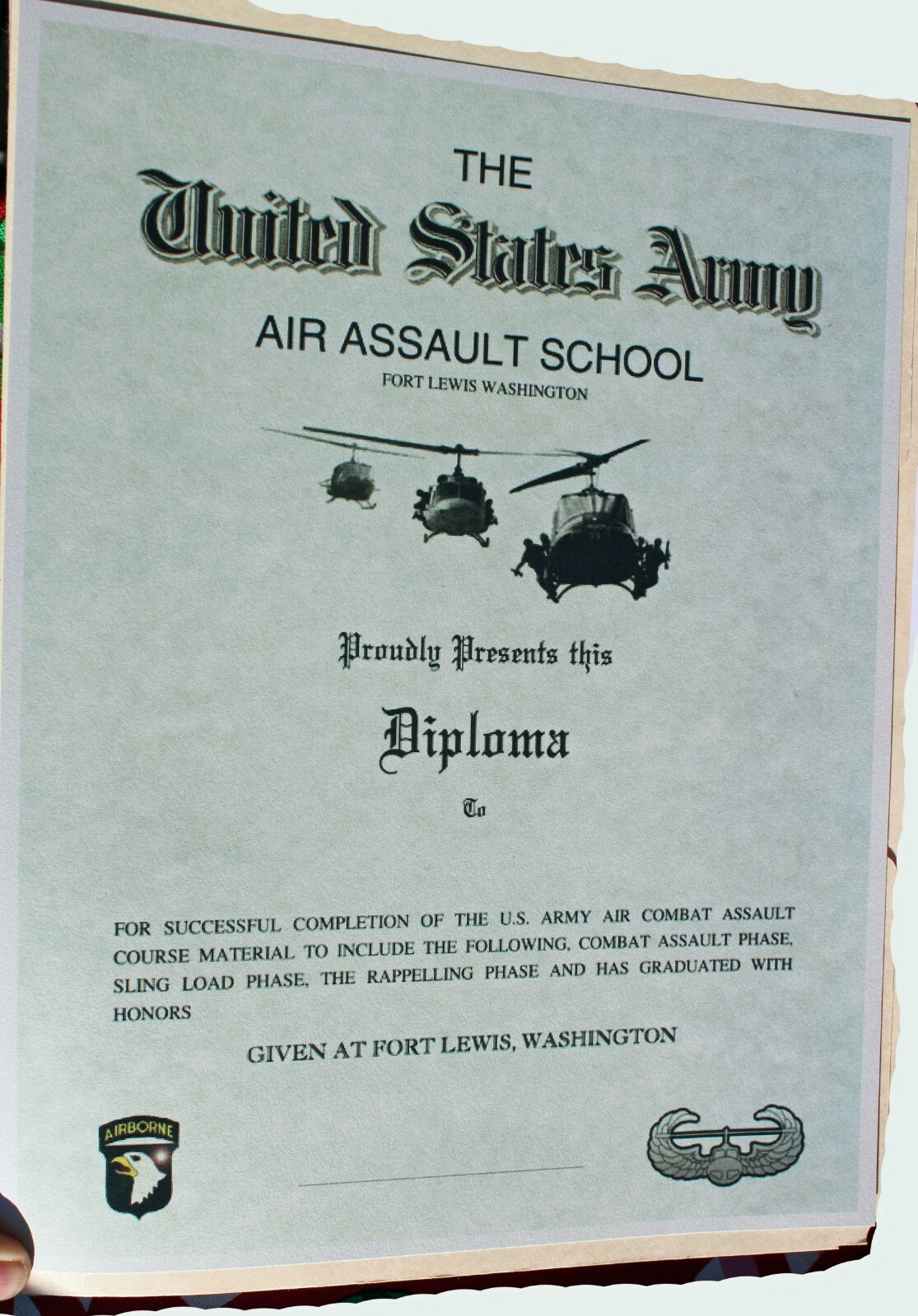 C12 US Army Air Assault School Ft. Lewis, WA.