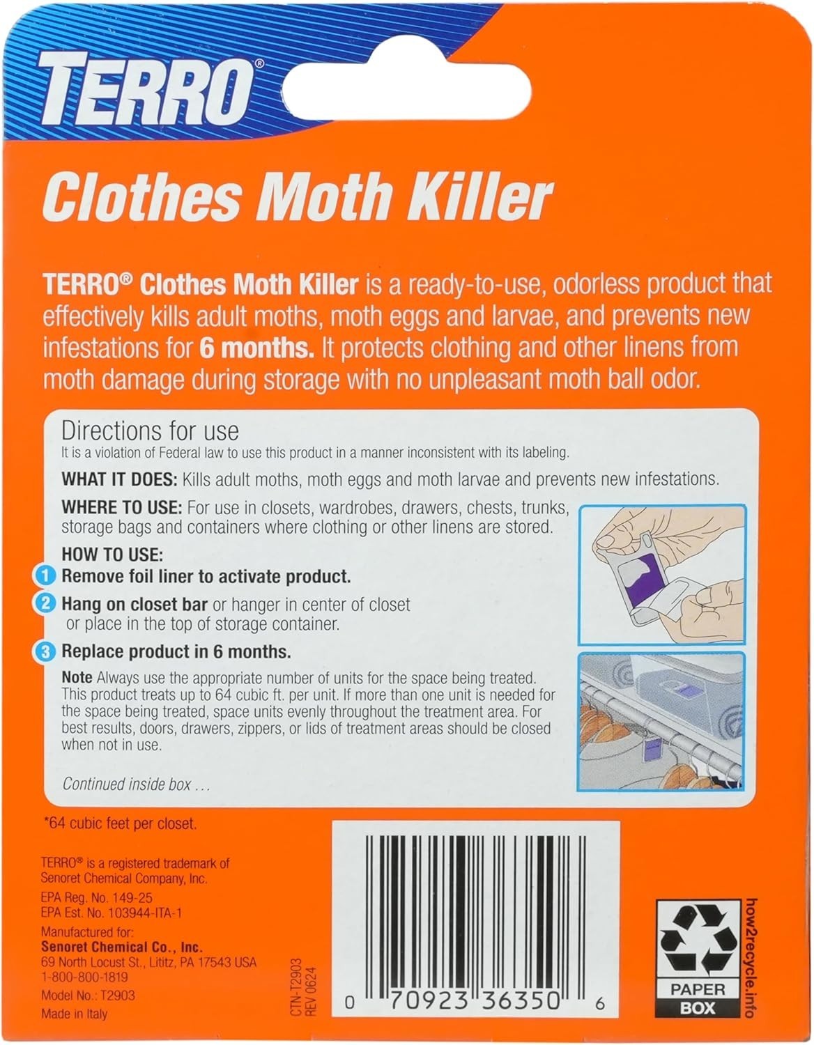 Clothes Moth Killer – T2903 3 Pack | Kills Adult Clothes Moths, Larvae and Moth