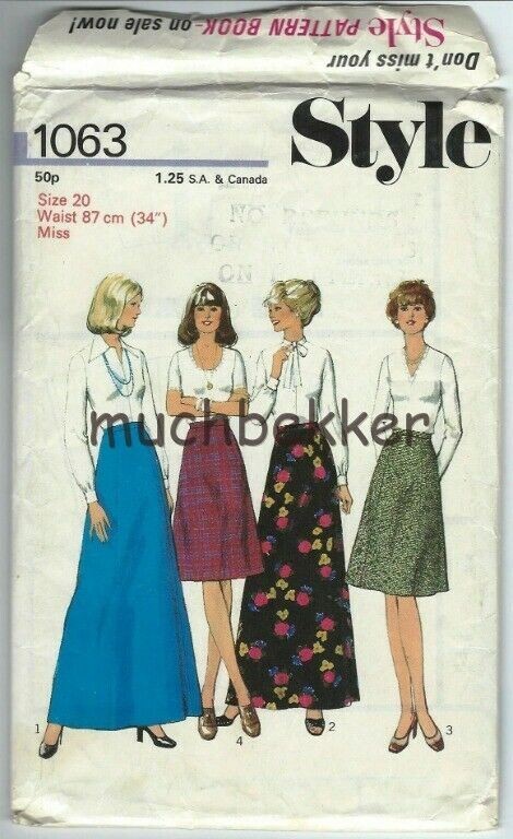 Style Sewing Pattern 1063,  A-Line Skirts, vintage 70s,  sz 20, Cut