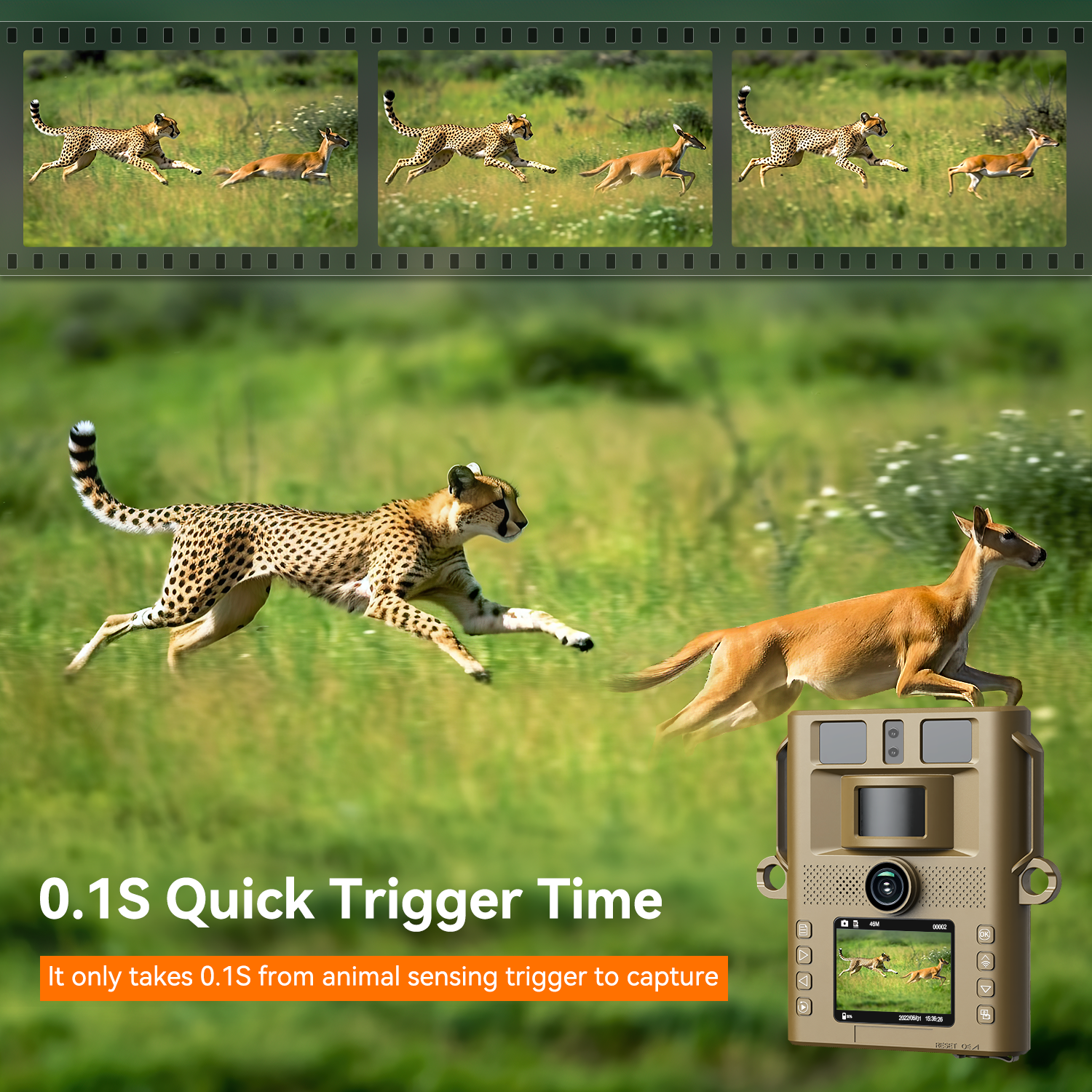 Trail Camera Solar Powered, 46MP 4K Game Wildlife Camera WIFI Night Vision