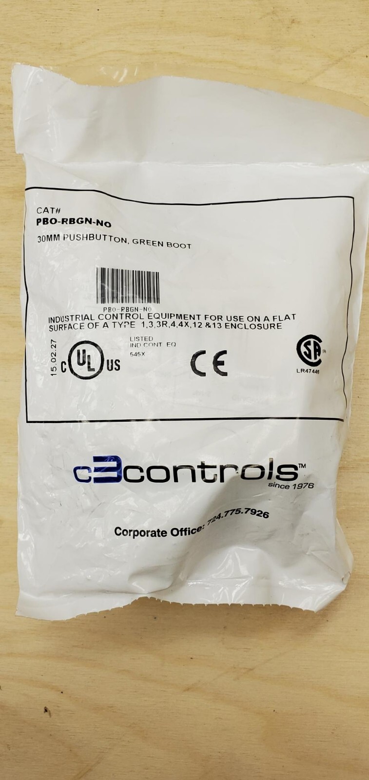 C3Controls PBO-RBGN-NO 30MM Green Pushbutton - NEW Sealed Package