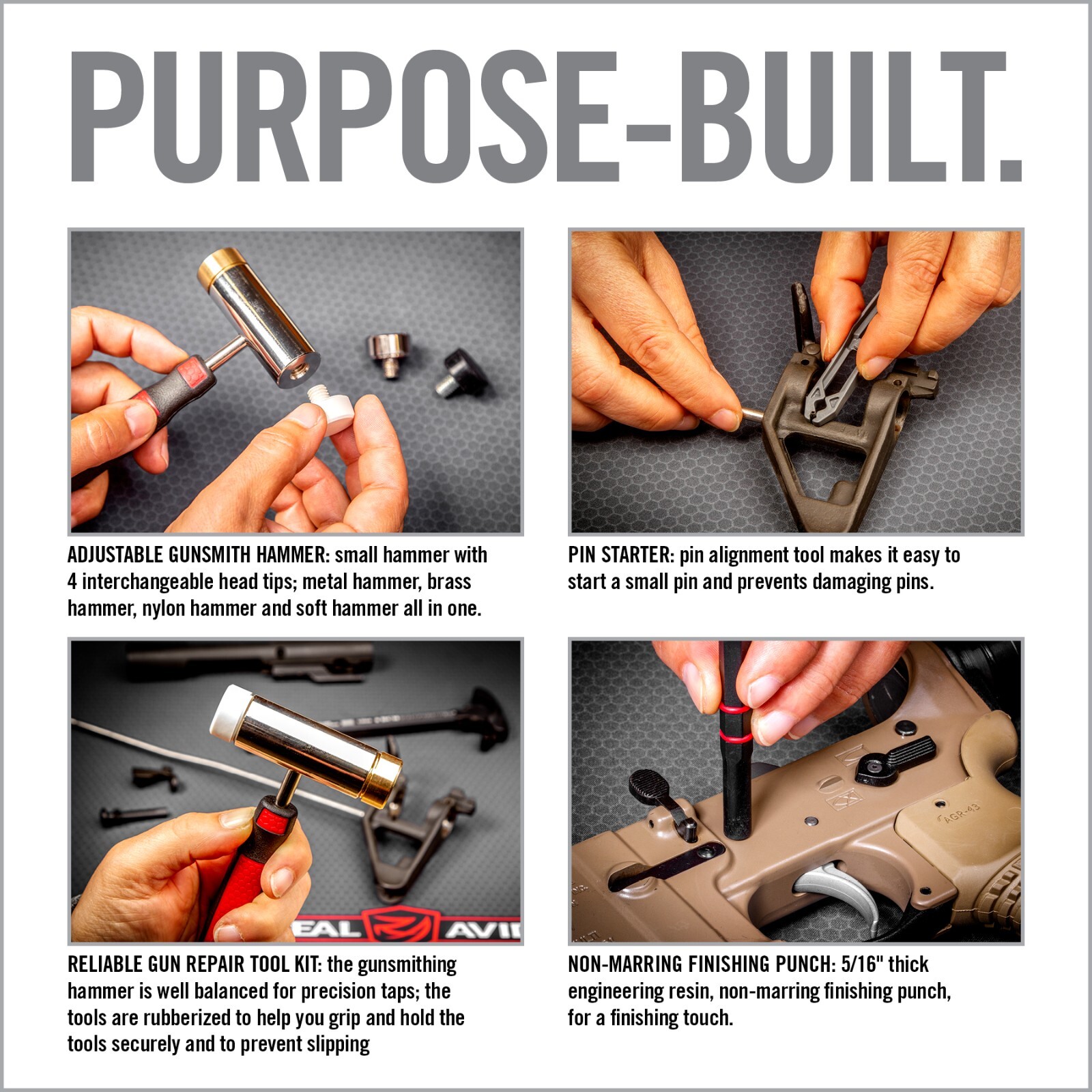 Real Avid Hammer & Long Punches Set | Includes 4 interchangeable hammer heads