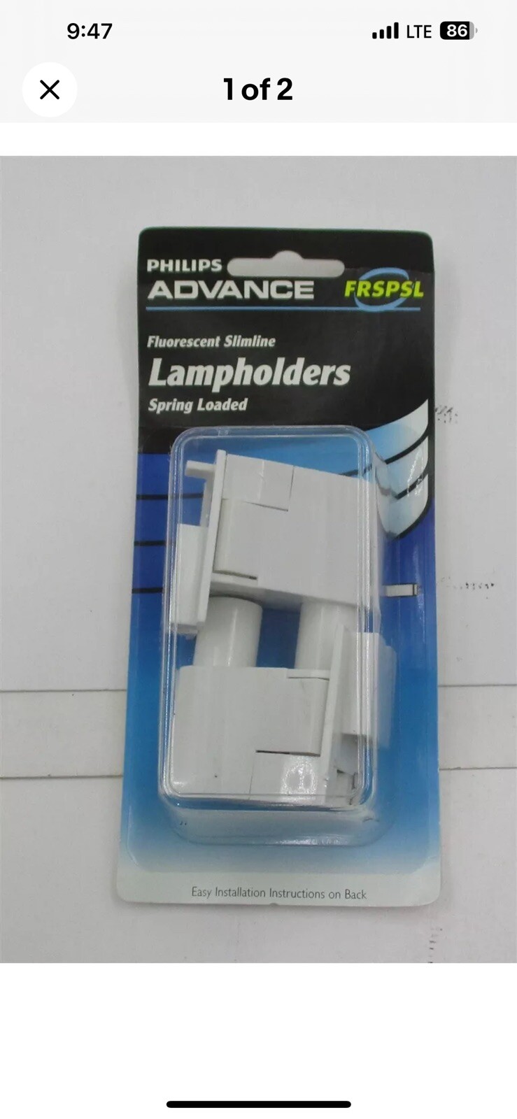 Philips Advance Fluorescent Slimline Lampholders, Spring Loaded, FRSPSL