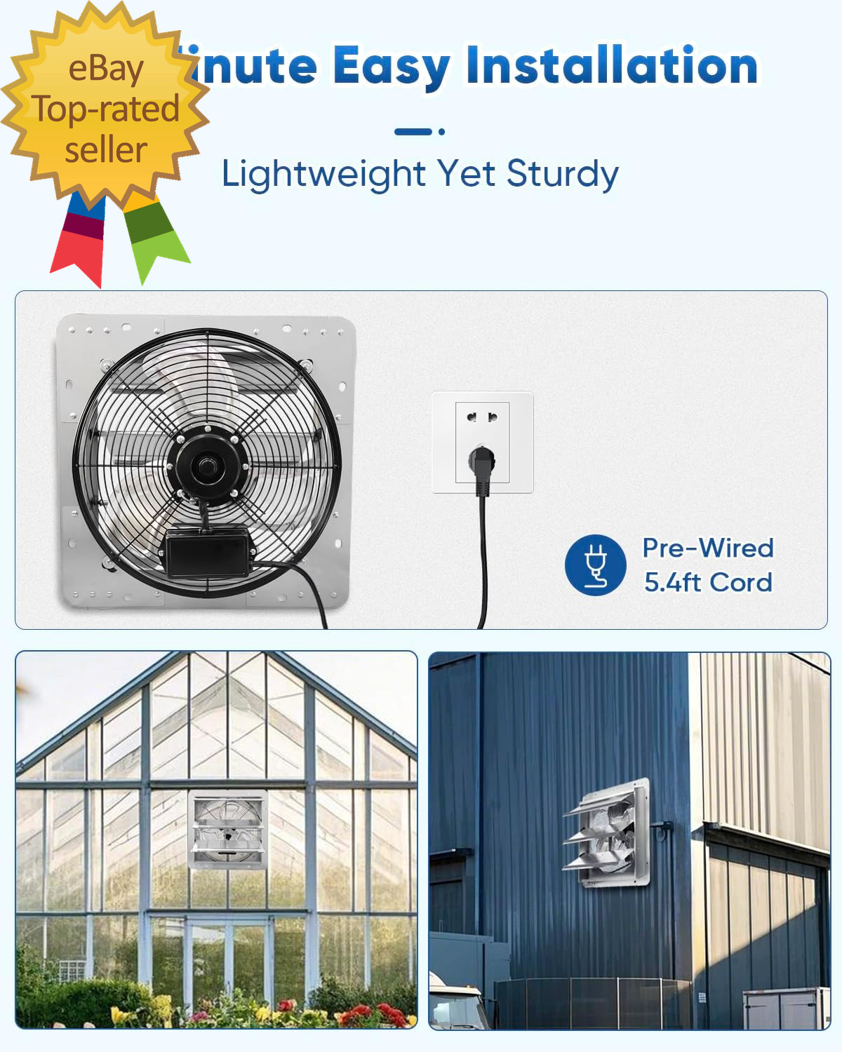 14 Inch Shutter Exhaust Fan High Speed 1520CFM Wall Mounted