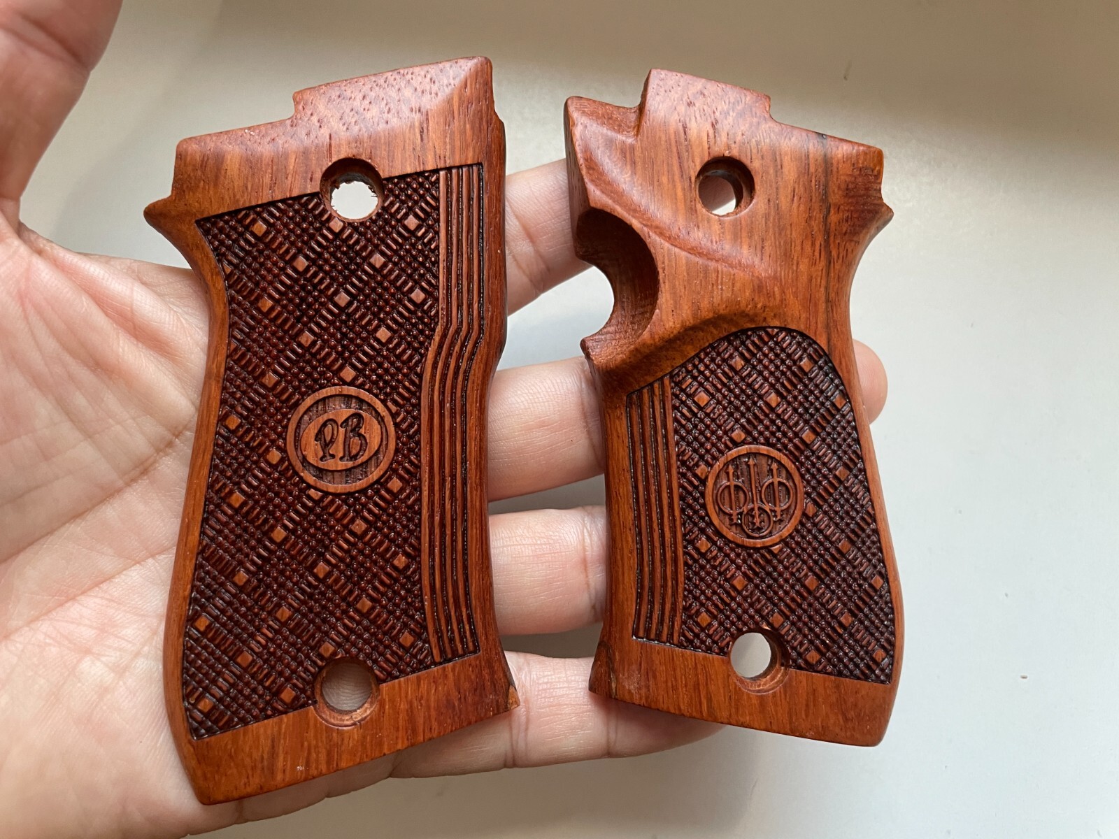 New Checkered Wood Grips  grips  Beretta Cheetah 87 ; #01