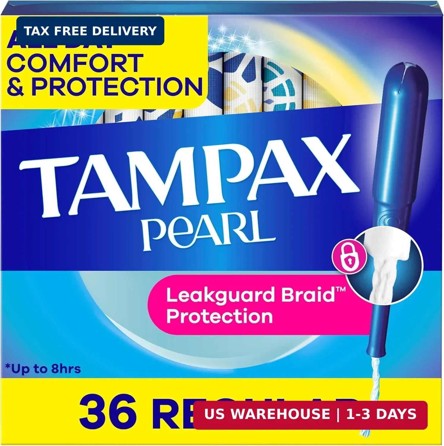 Tampax Pearl Tampons for Women, with LeakGuard Braid, Regular Absorbency, Unscen