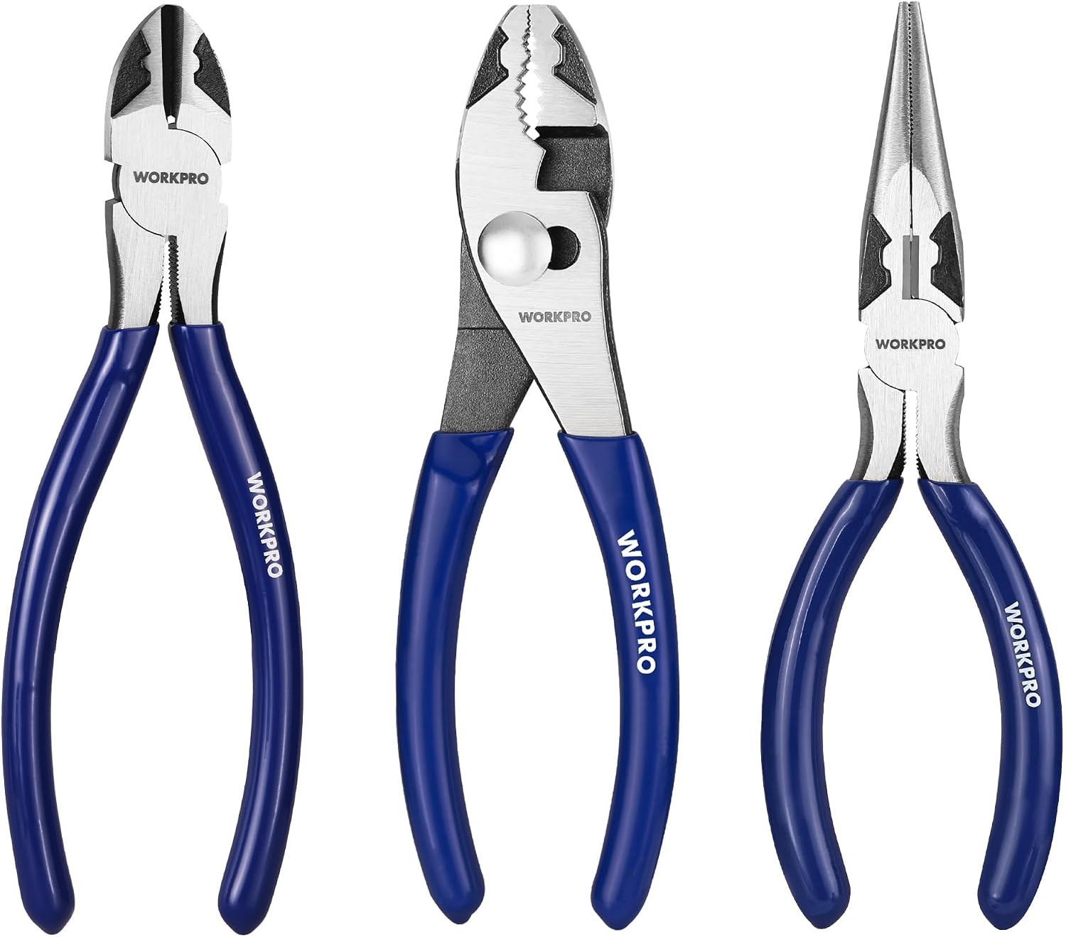WORKPRO 3-Piece Pliers Tool Set – 6" Needle Nose, 6" Slip Joint & Diagonal Plier