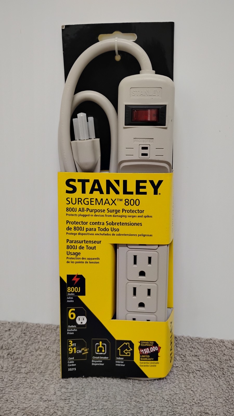 NEW-STANLEY 33215 Surge Protector 3Ft Cord 6 Outlets. (00)