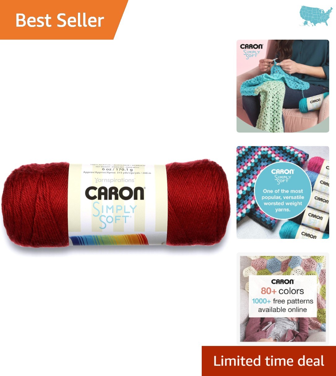 6 oz Simply Soft Medium Gauge Yarn in Rich Autumn Red - Perfect for Knitting