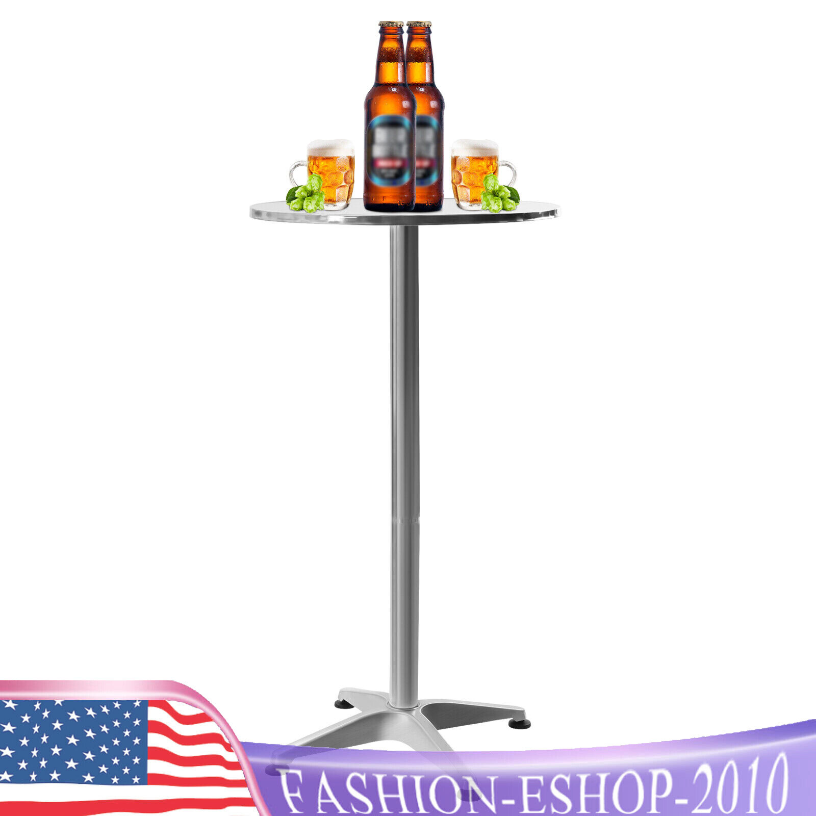 Sliver Adjustable Height Pub Bar Cocktail Table 360 Swivel Round W/Flip-up Table