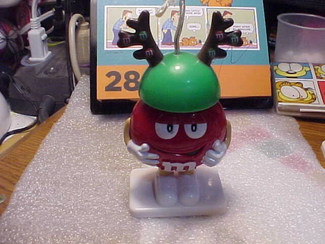 M&M's 3 Inch Tall Christmas Tree Ornament Red M&M with Antler Hat