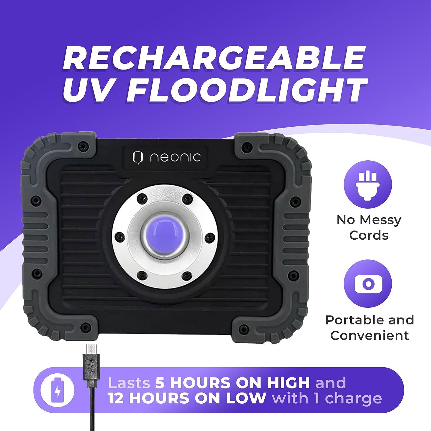 Neonic Rechargeable UV LED Black Light Battery Powered Blacklight Cordless 395
