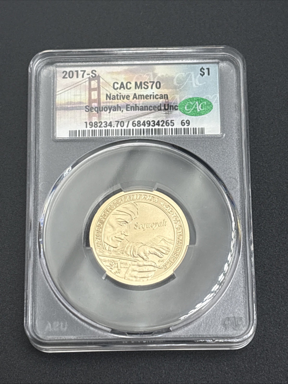 2017-S$1CAC MS70 Native AmericanSequoyah, Enhanced Unc