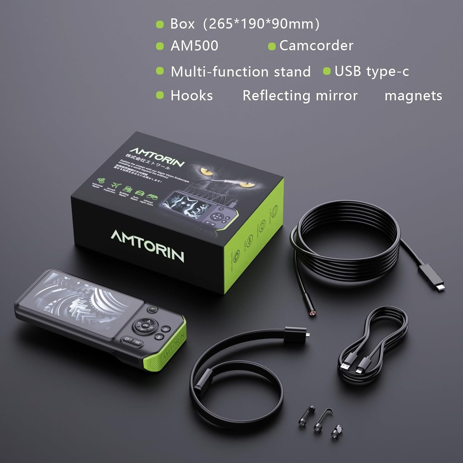Night Vision Borescope Camera, 5" IPS Screen, 16.5FT Cable, IP67 Waterproof