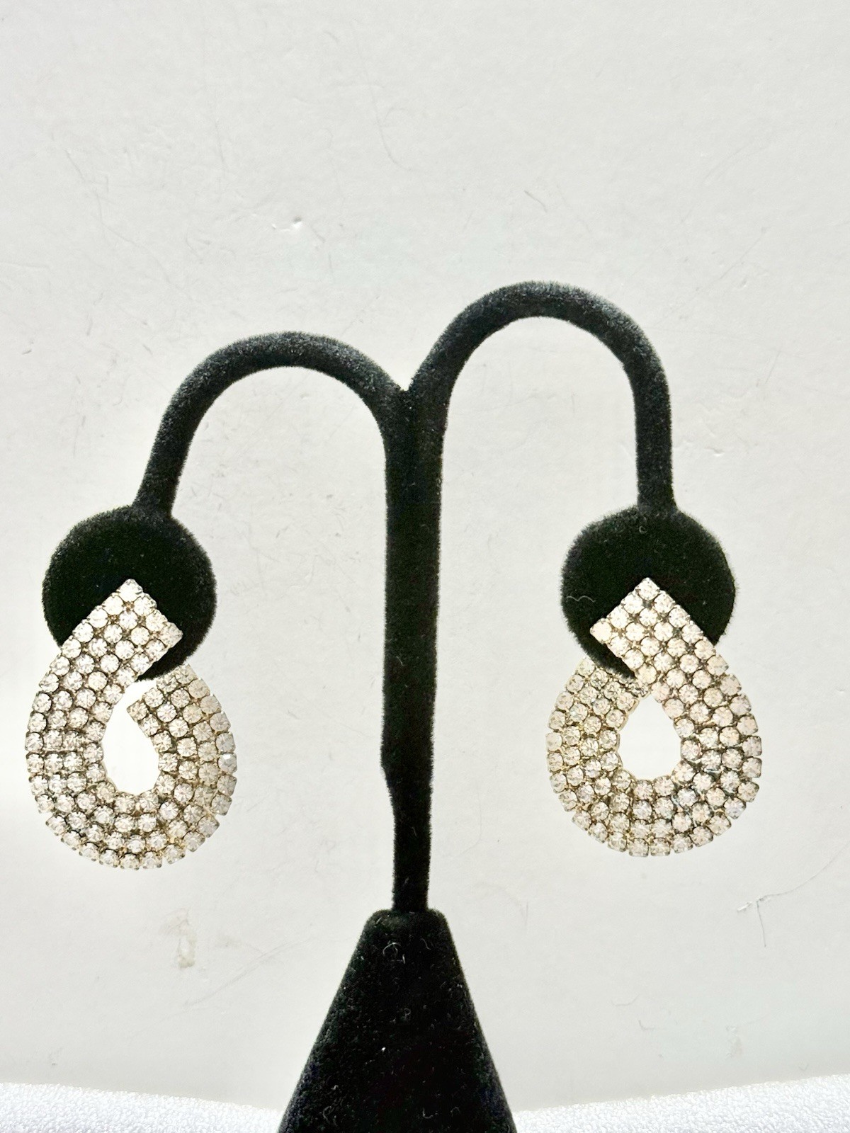 Vintage Prong Set 4 Rows RHINESTONE 1.5” Swirl Pierced Earrings