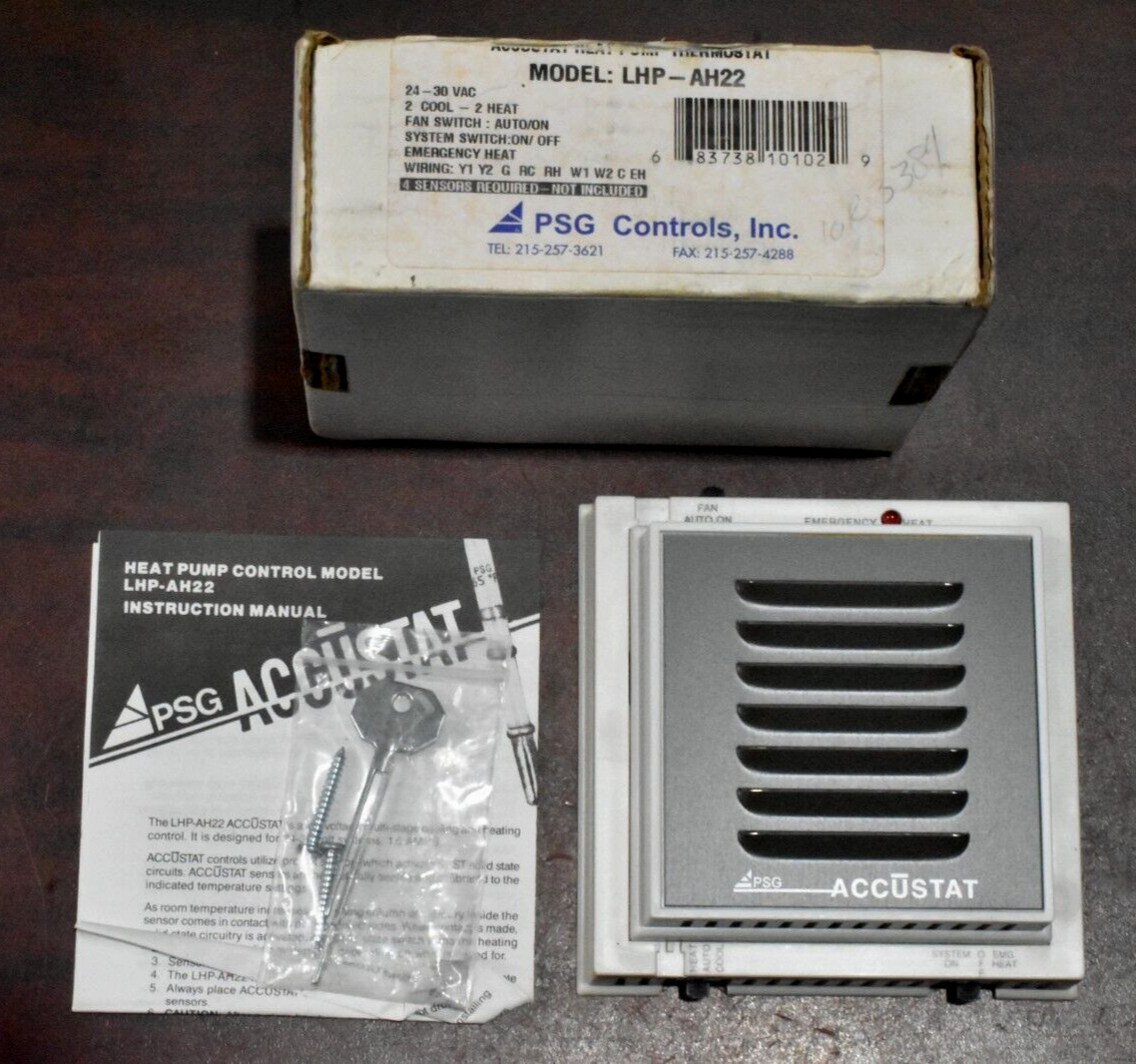 PSG Controls Accustat LHP-AH22 Heat Pump Thermostat 24-30VAC,  2 Cool/2 Heat NOS