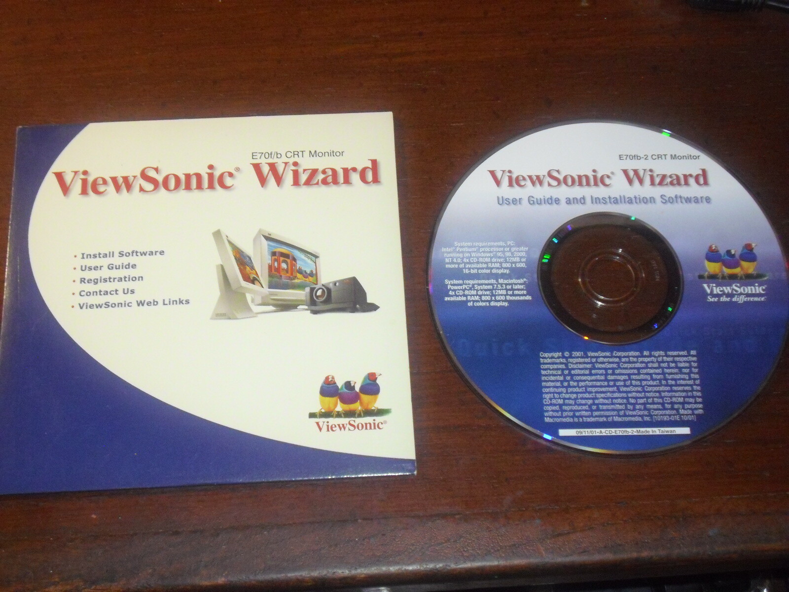 ViewSonic Wizard E70f/b CRT Monitor Install Software CD