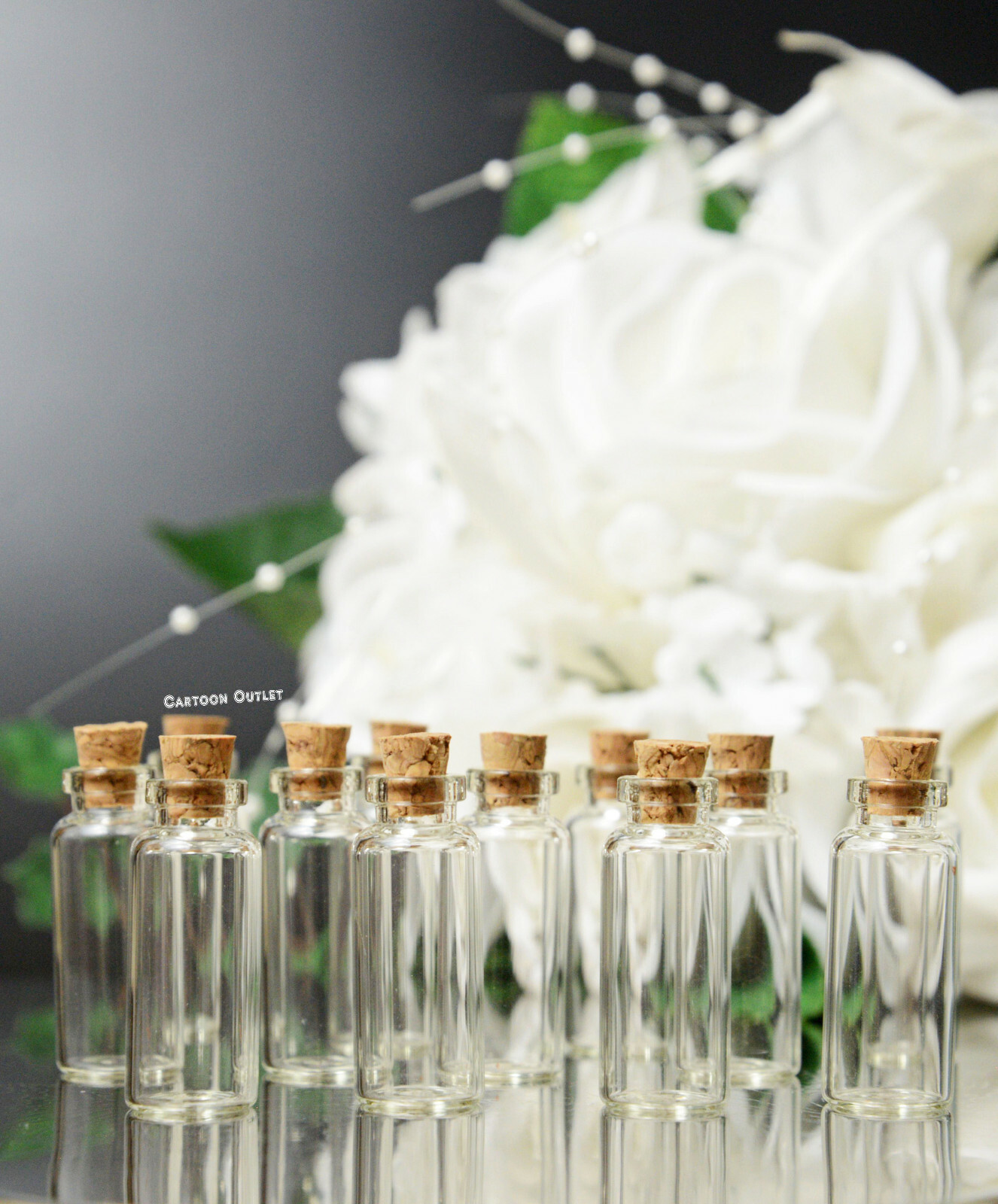 24  Small Glass with Cork Bottles 1.5"  tall for Wedding Favors  DIY Crafts
