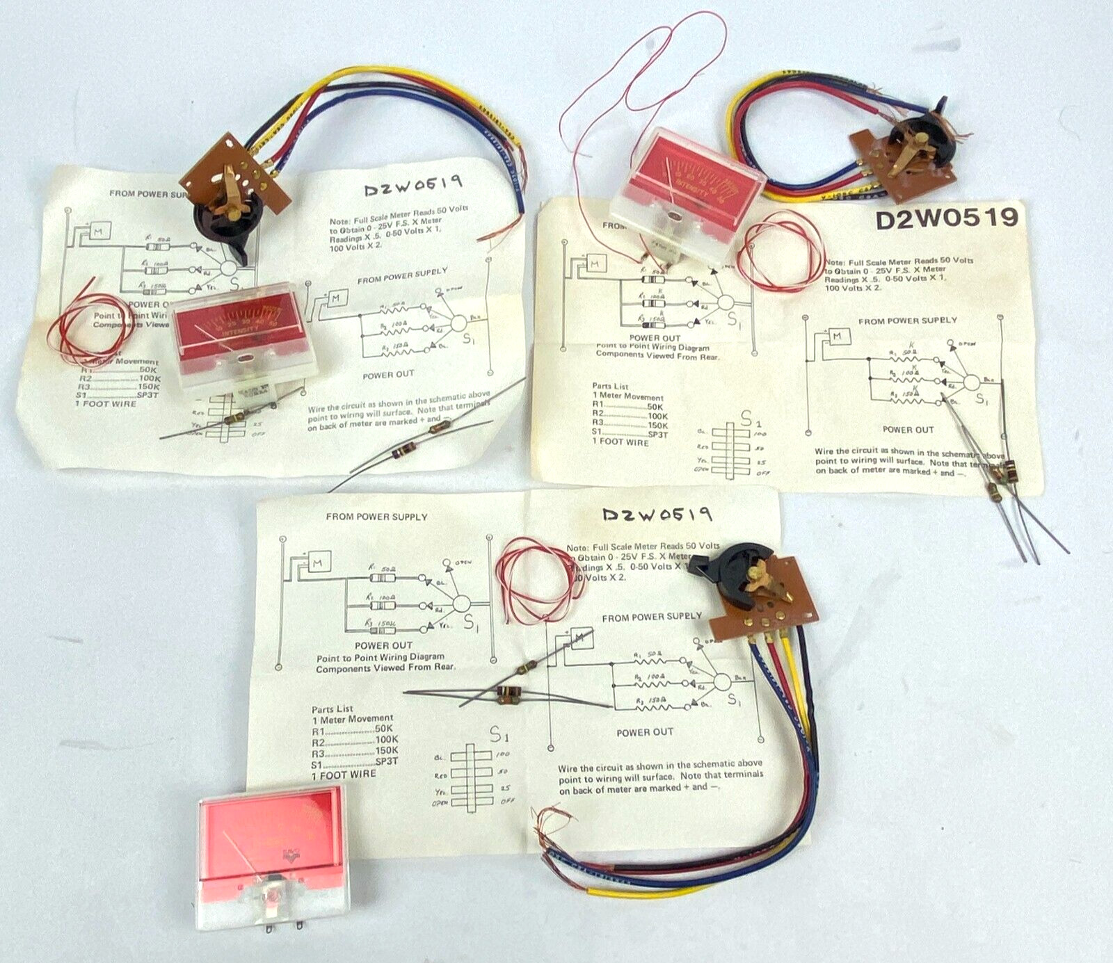 Lot 3 Savo Electronics 0-50 Intensity Panel Meters 0-50 w/ Wires Papers D2W0519