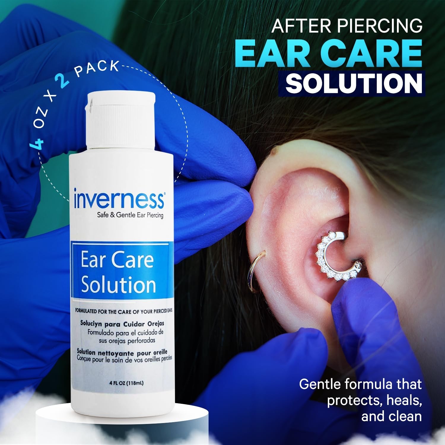 Inverness After Piercing Ear Care Solution 4 oz Gentle Cleansing Formula New