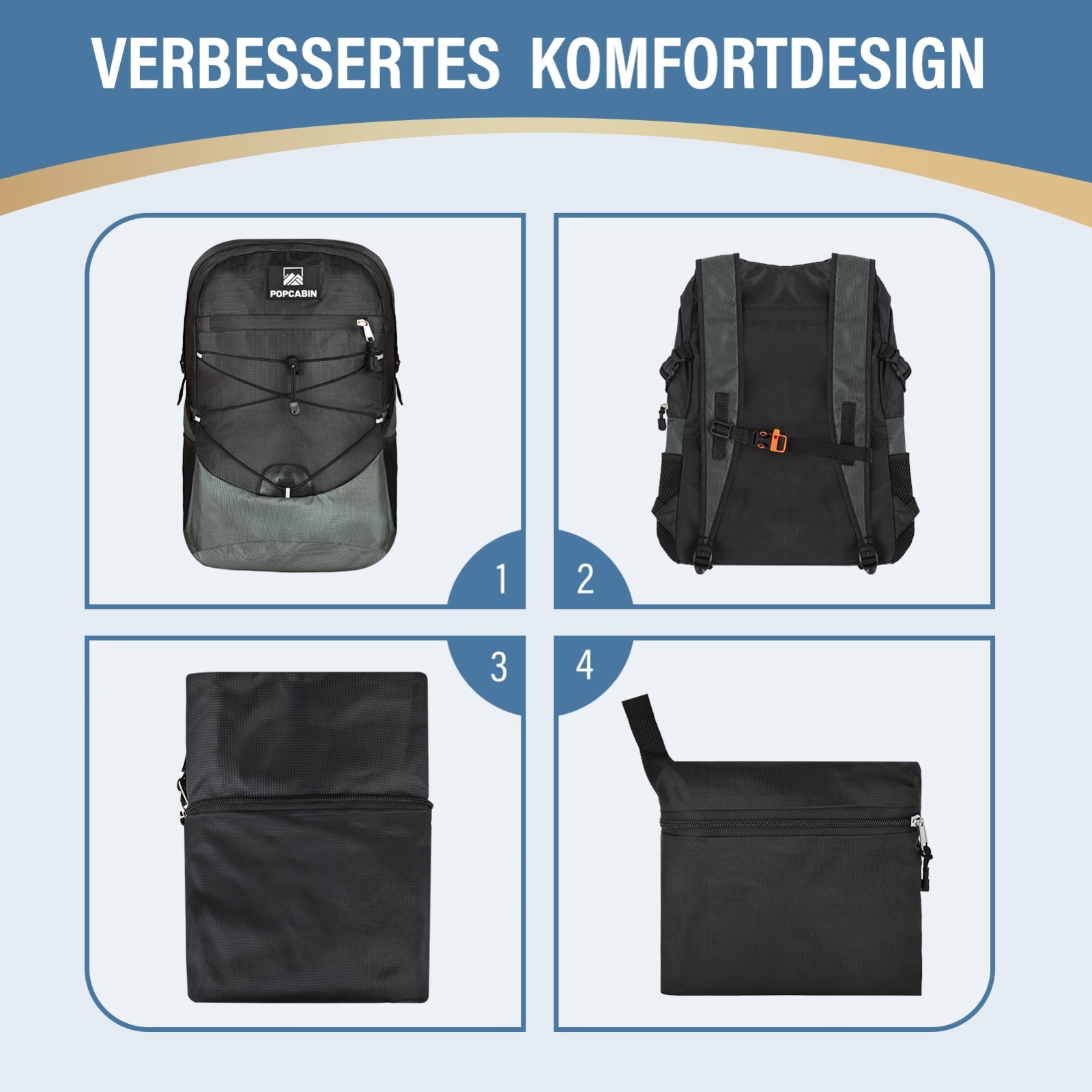 Lightweight Packable Backpack Foldable Waterproof Bag 35L Storage Black 2-Pack