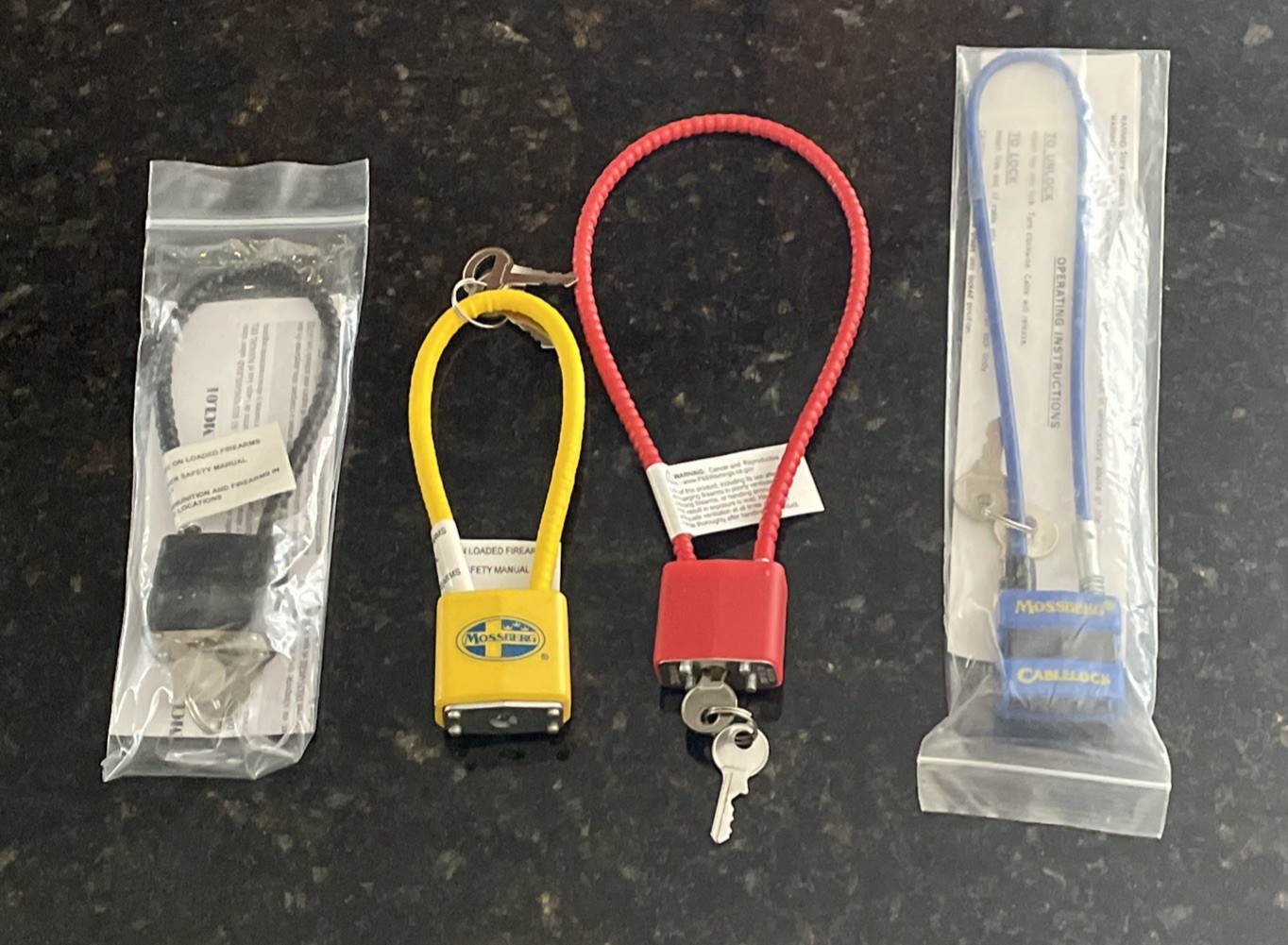 Lot of 4 Childsafe Cable Style Gun Locks with 2 Keys Each.