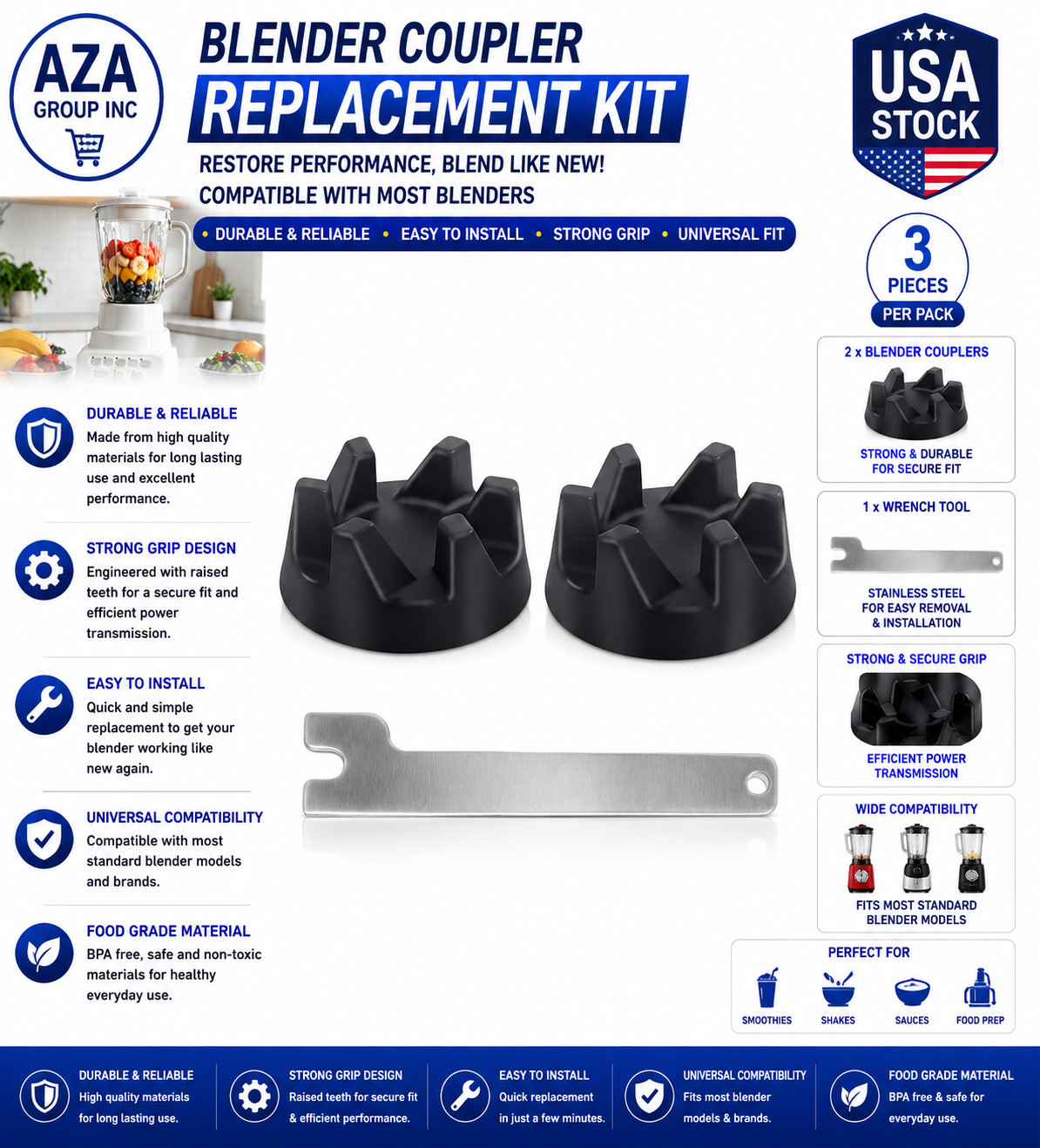 Blender Coupler & Spanner Kit for Kitchenaid KSB5WH KSB5 KSB3 Drivers