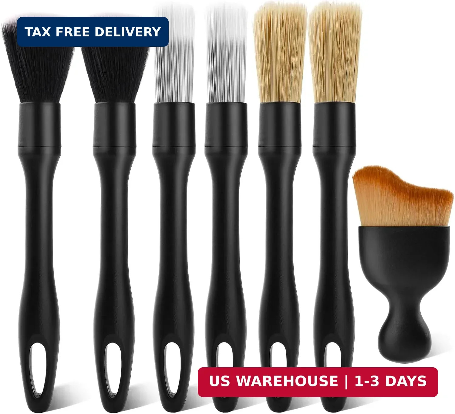 7PCS Car Detailing Brush Kit - Ultra Soft Boars Hair Car Interior Detailing Brus