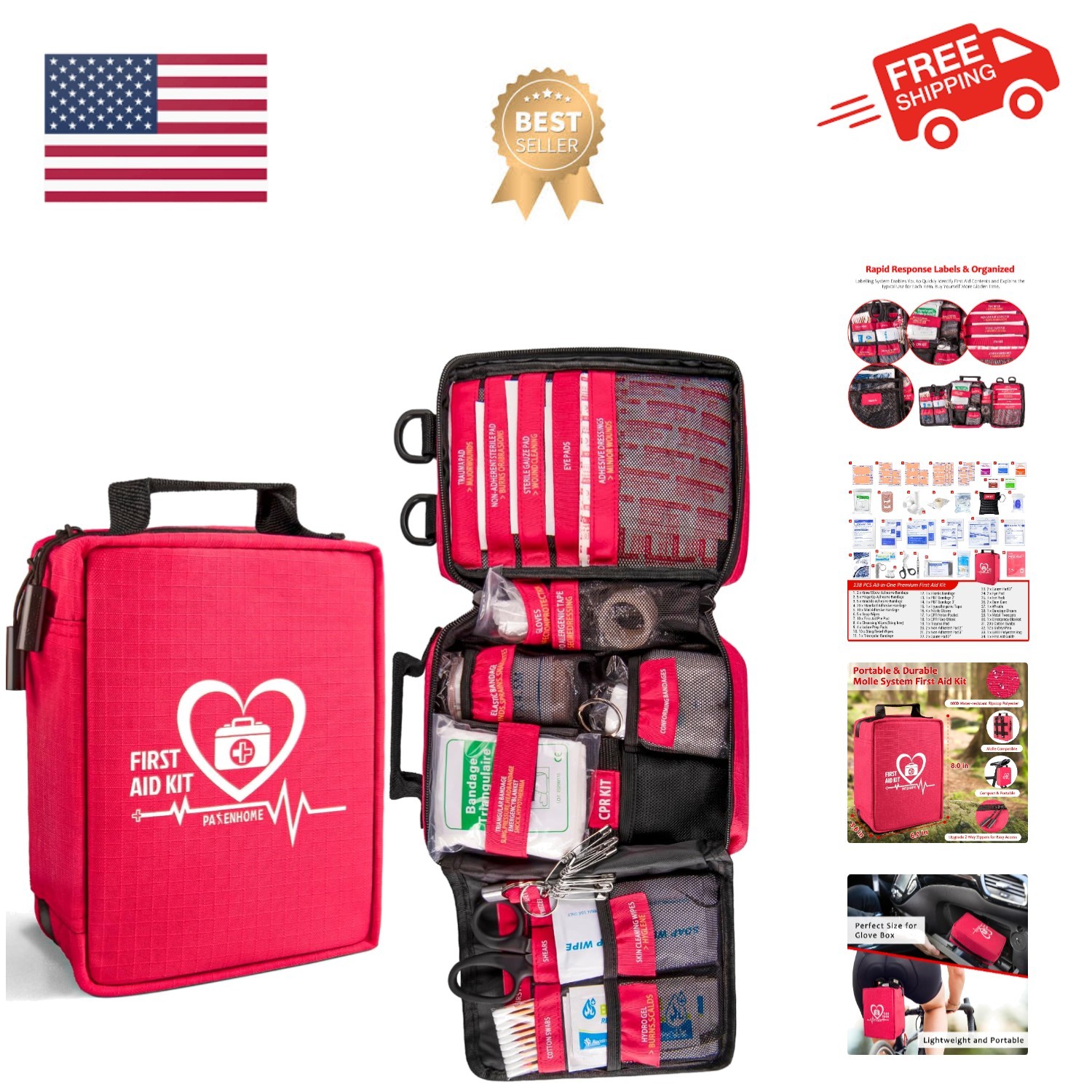 First Aid Kit, Trauma First Aid Kits with Labelled Compartments Molle System,...